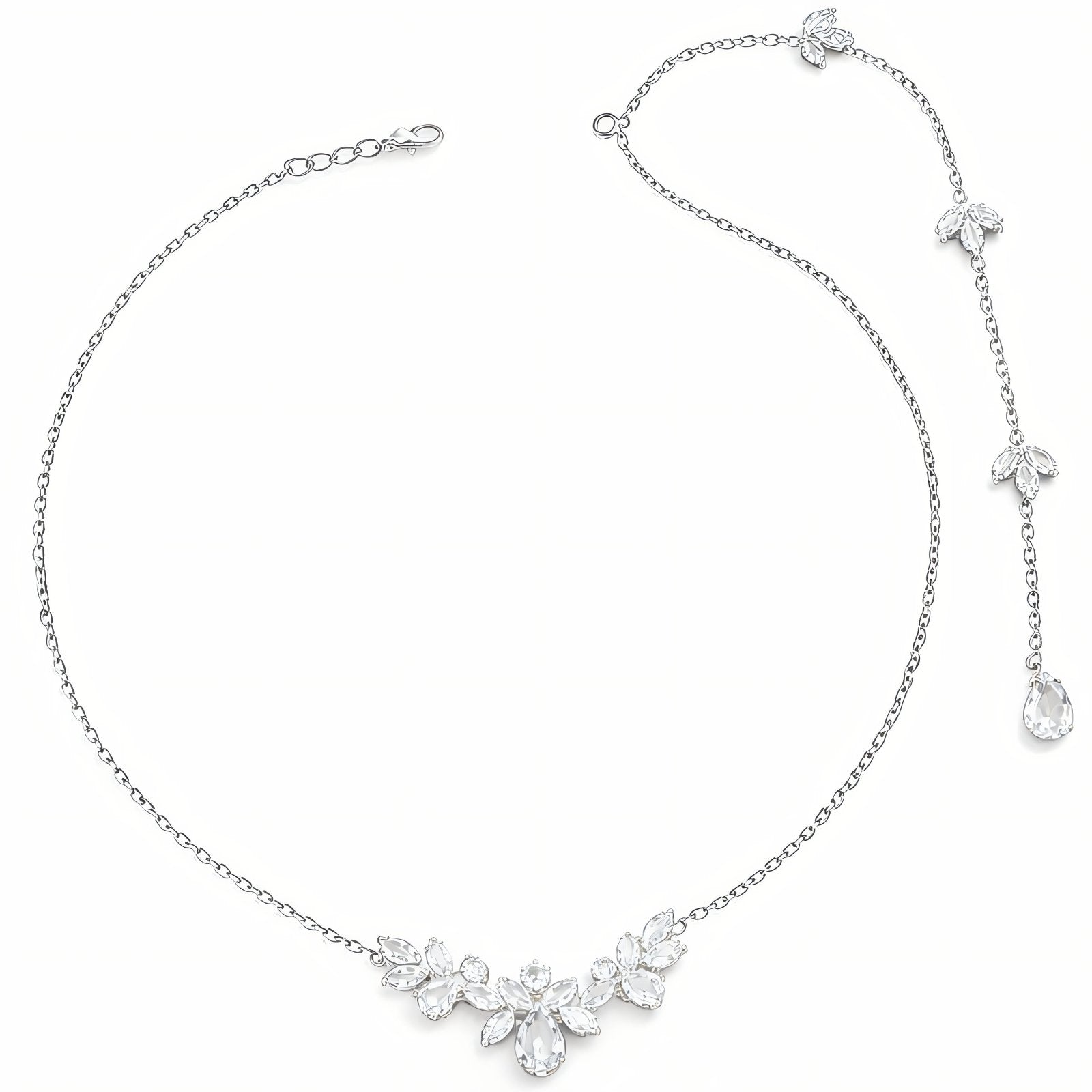 Collier de dos florale pour femme, avec zircon, en alliage métallique