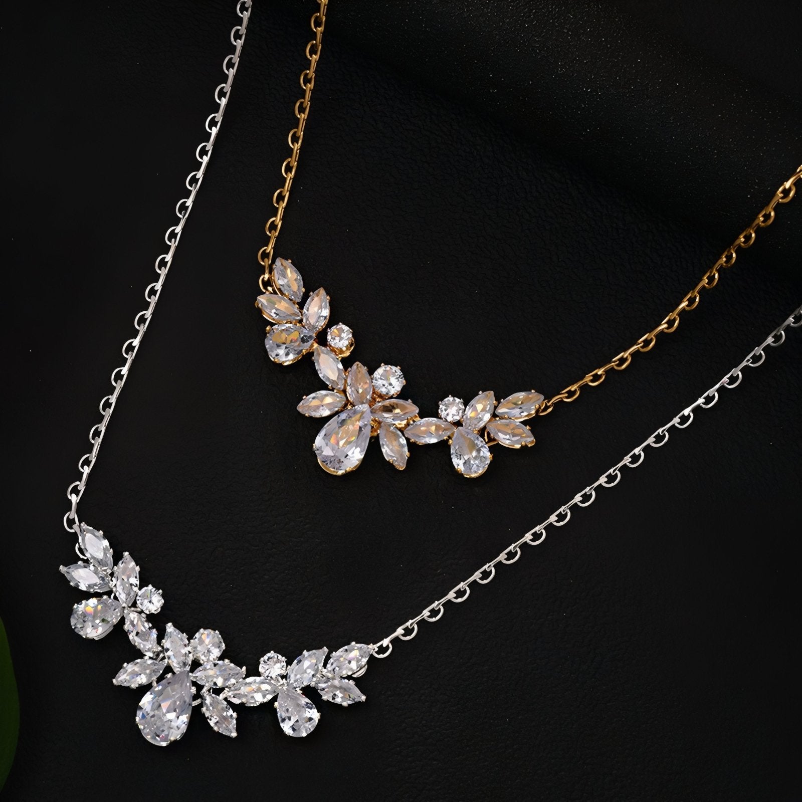 Collier de dos florale pour femme, avec zircon, en alliage métallique