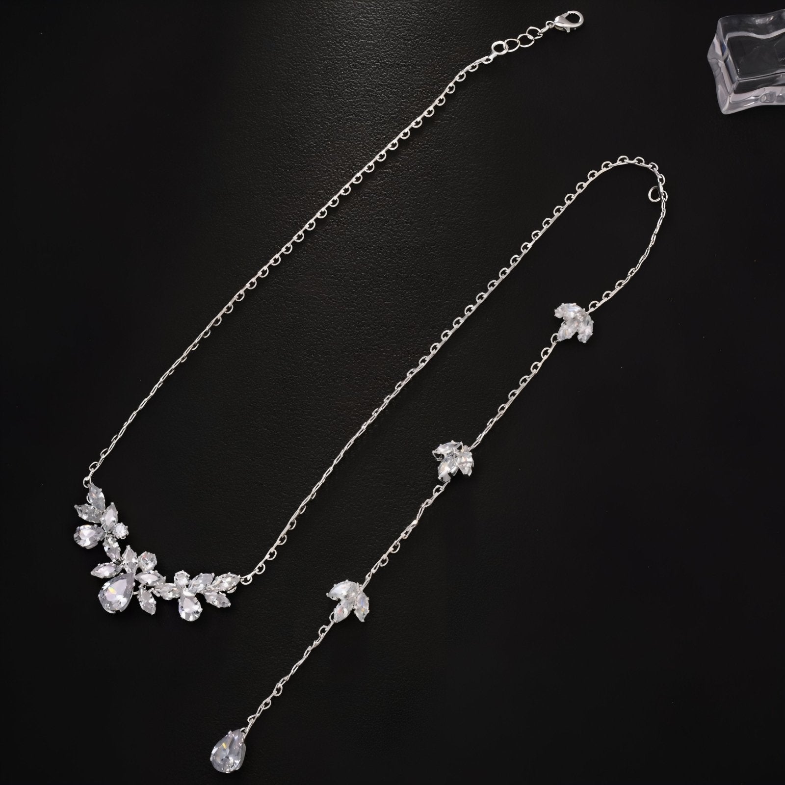 Collier de dos florale pour femme, avec zircon, en alliage métallique