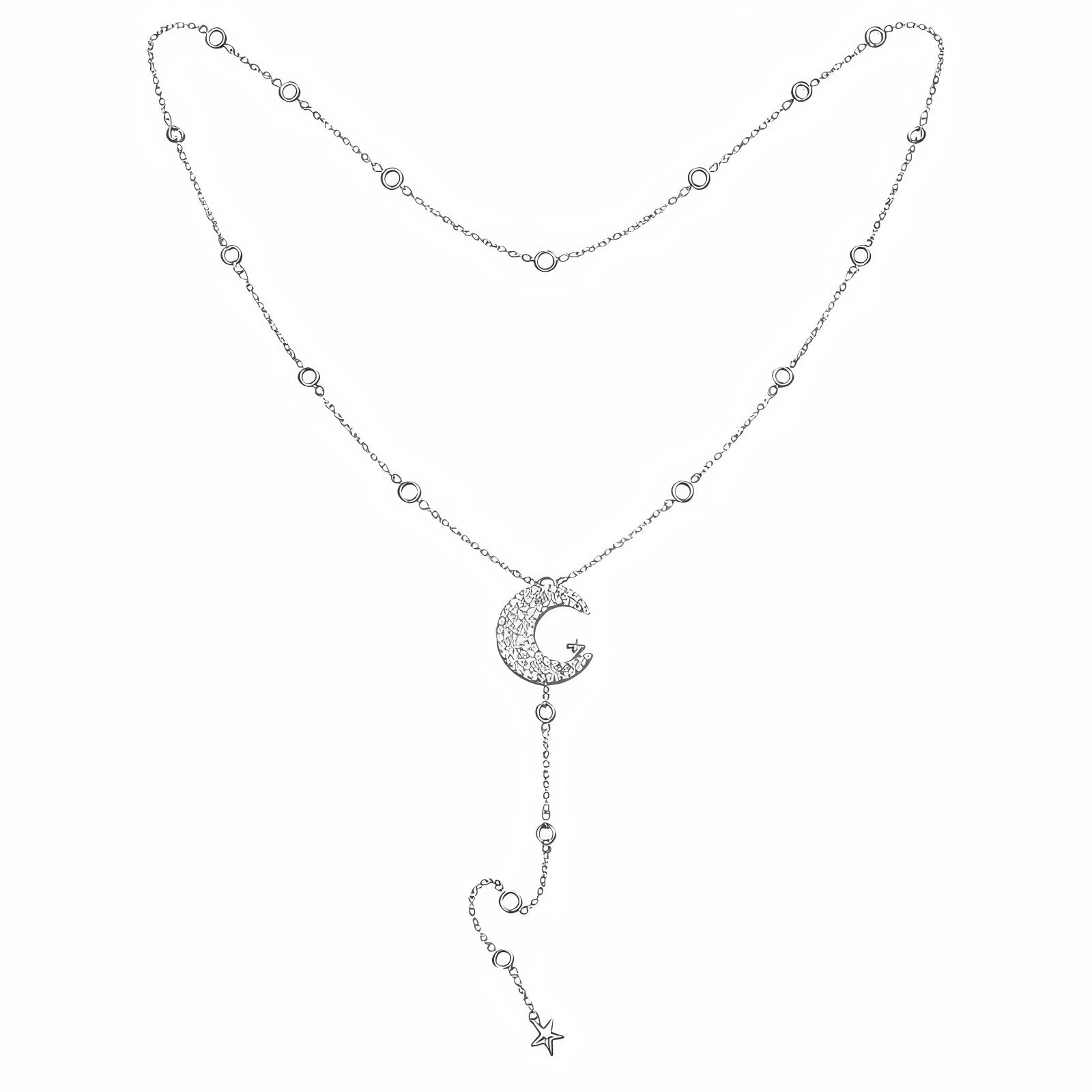 Collier de dos lune et étoile pour femme, avec cristal synthétique, en alliage métallique