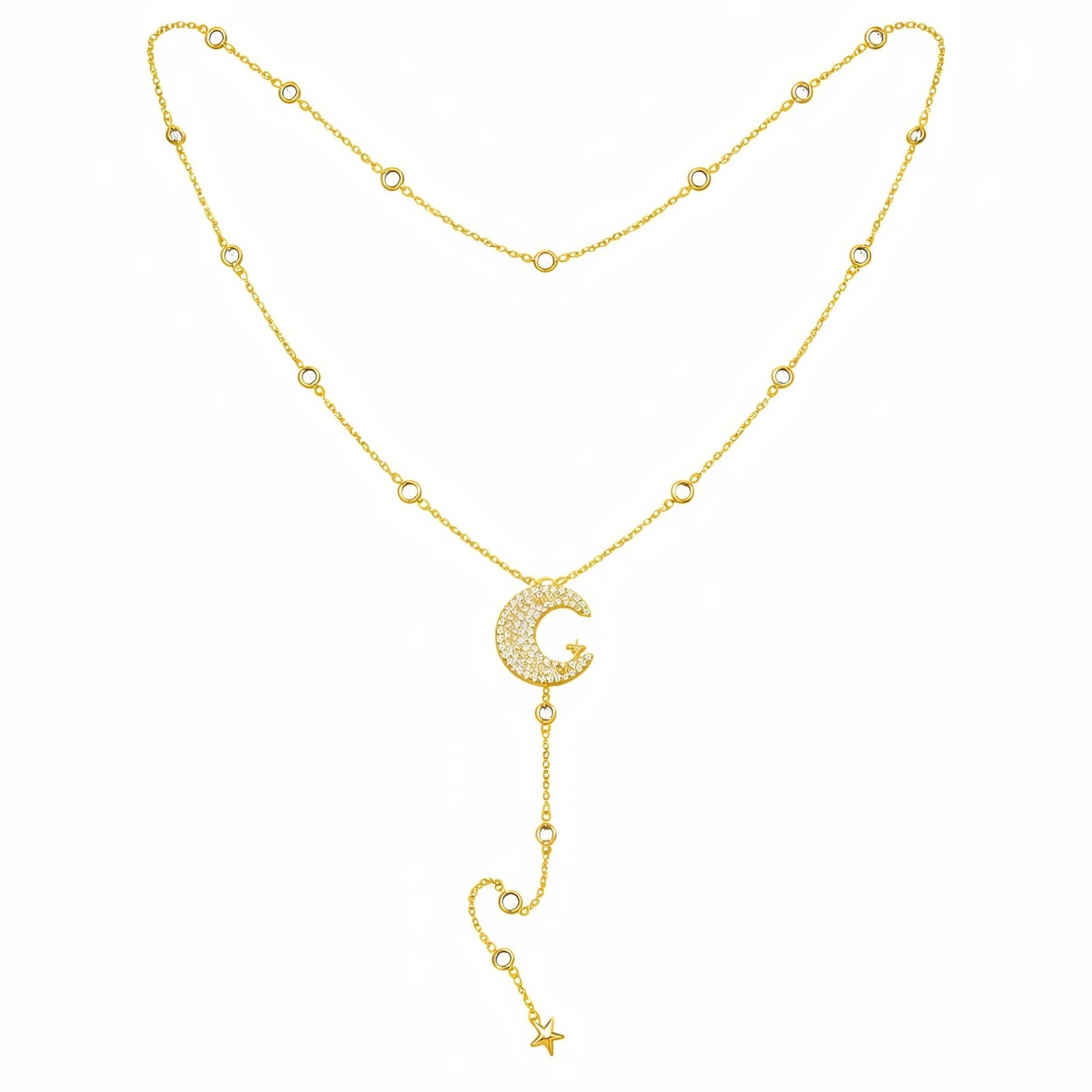 Collier de dos lune et étoile pour femme, avec cristal synthétique, en alliage métallique