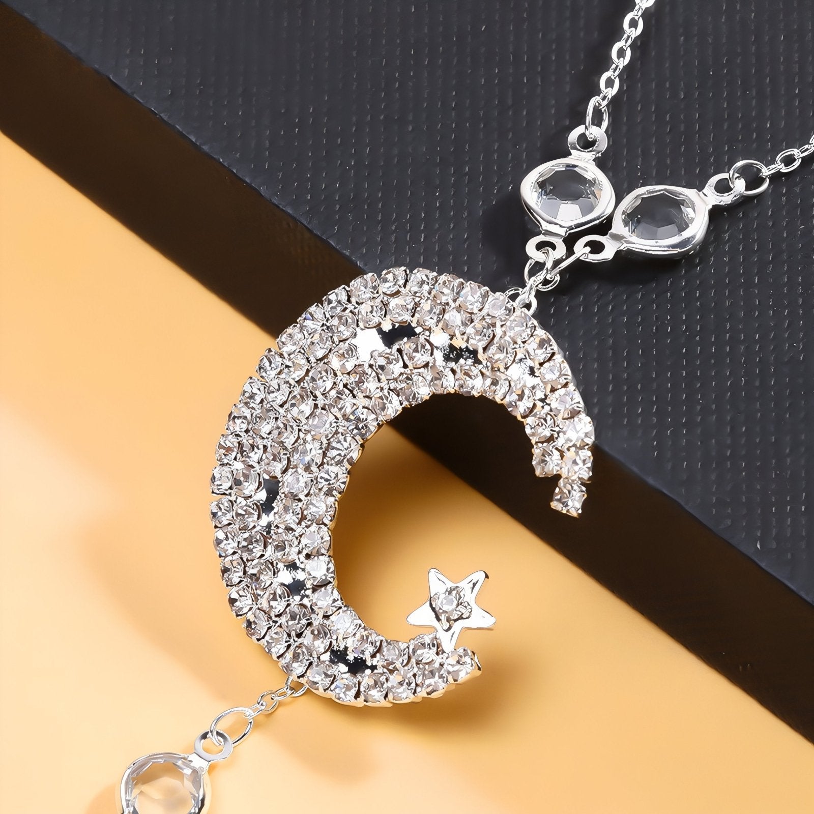 Collier de dos lune et étoile pour femme, avec cristal synthétique, en alliage métallique