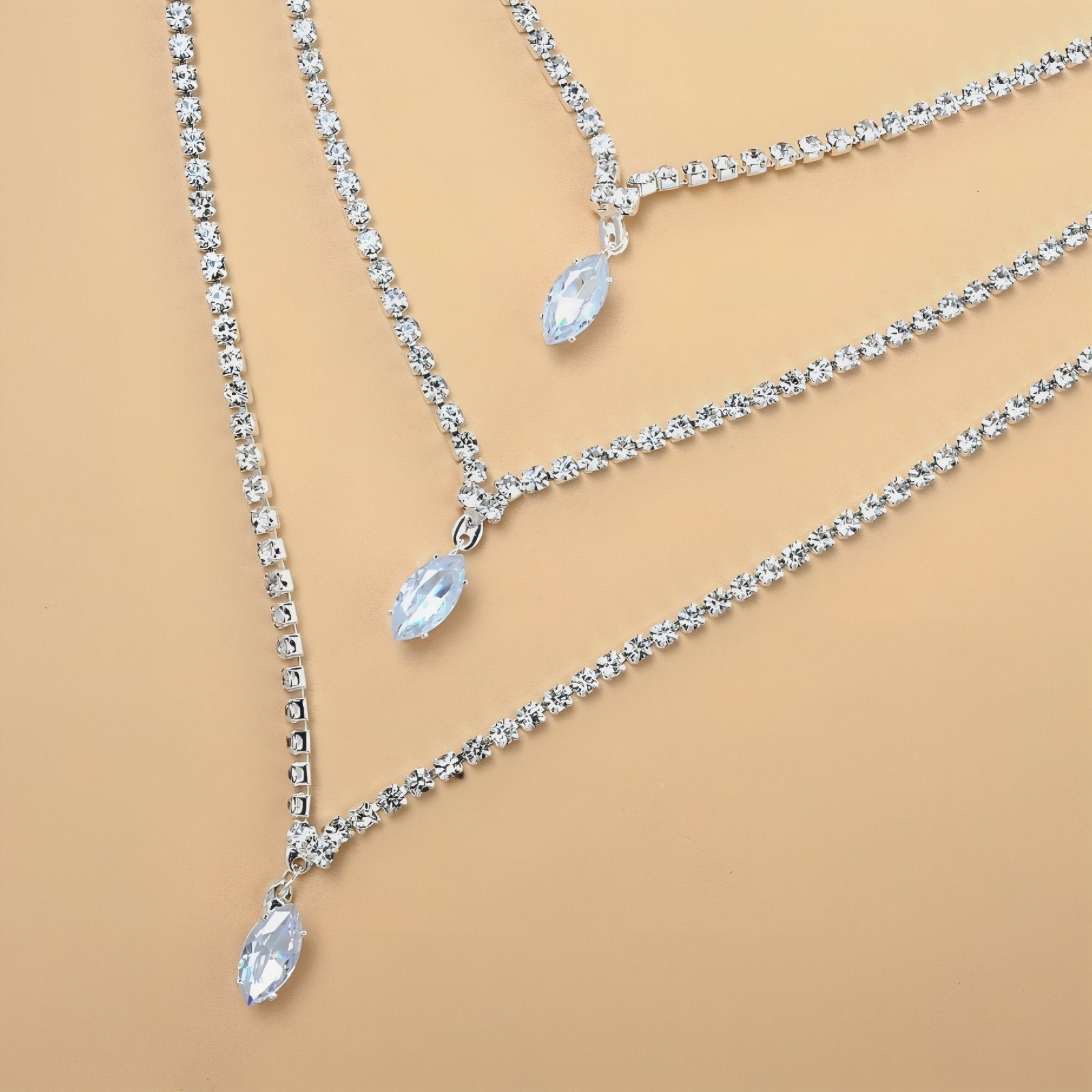 Collier de dos multi - chaînes scintillantes pour femme, avec strass, en alliage métallique