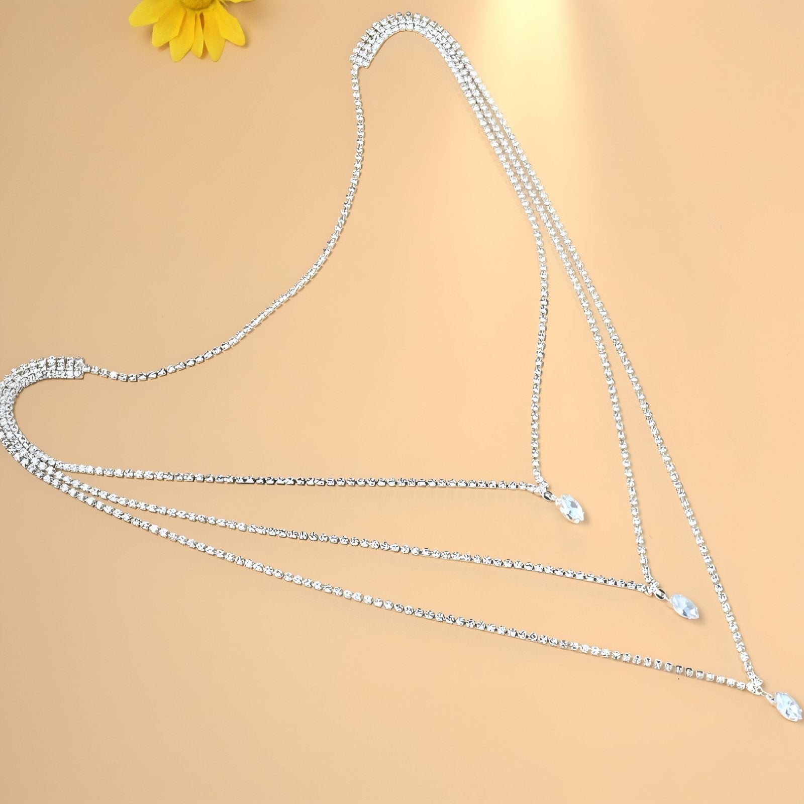 Collier de dos multi - chaînes scintillantes pour femme, avec strass, en alliage métallique