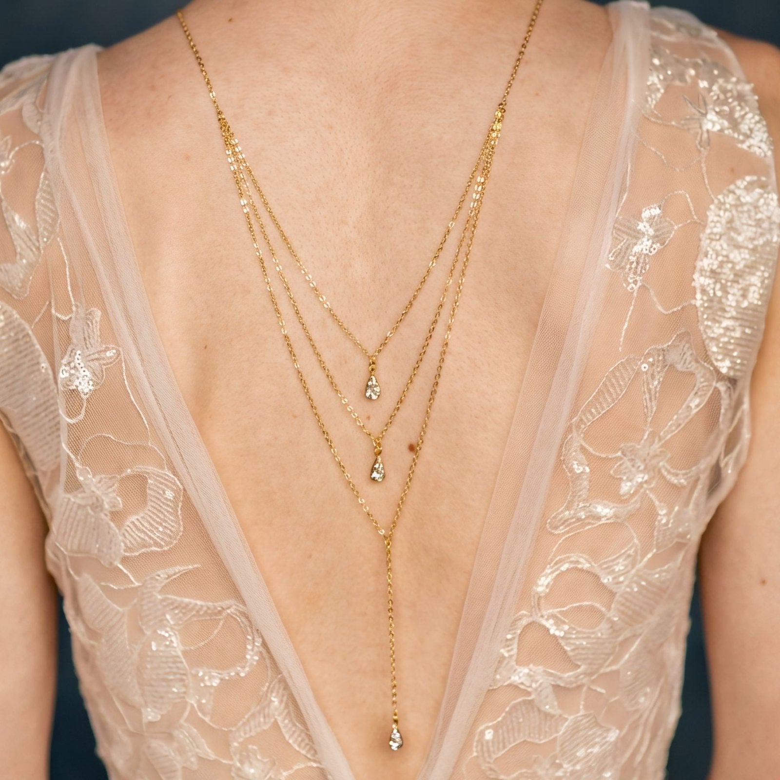 Collier de dos multi - rangs pour femme, avec cristal en forme de goutte, en alliage métallique