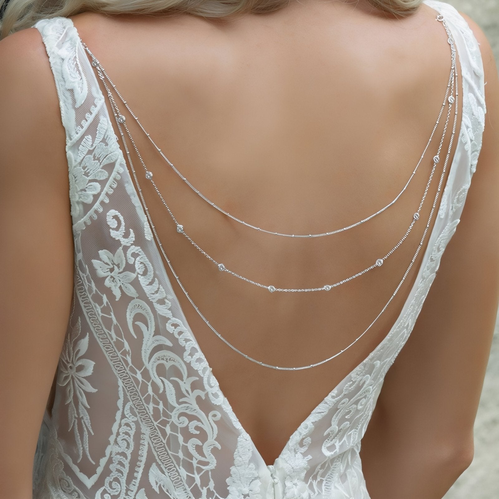 Collier de dos multi - rangs pour femme, avec strass, en alliage métallique