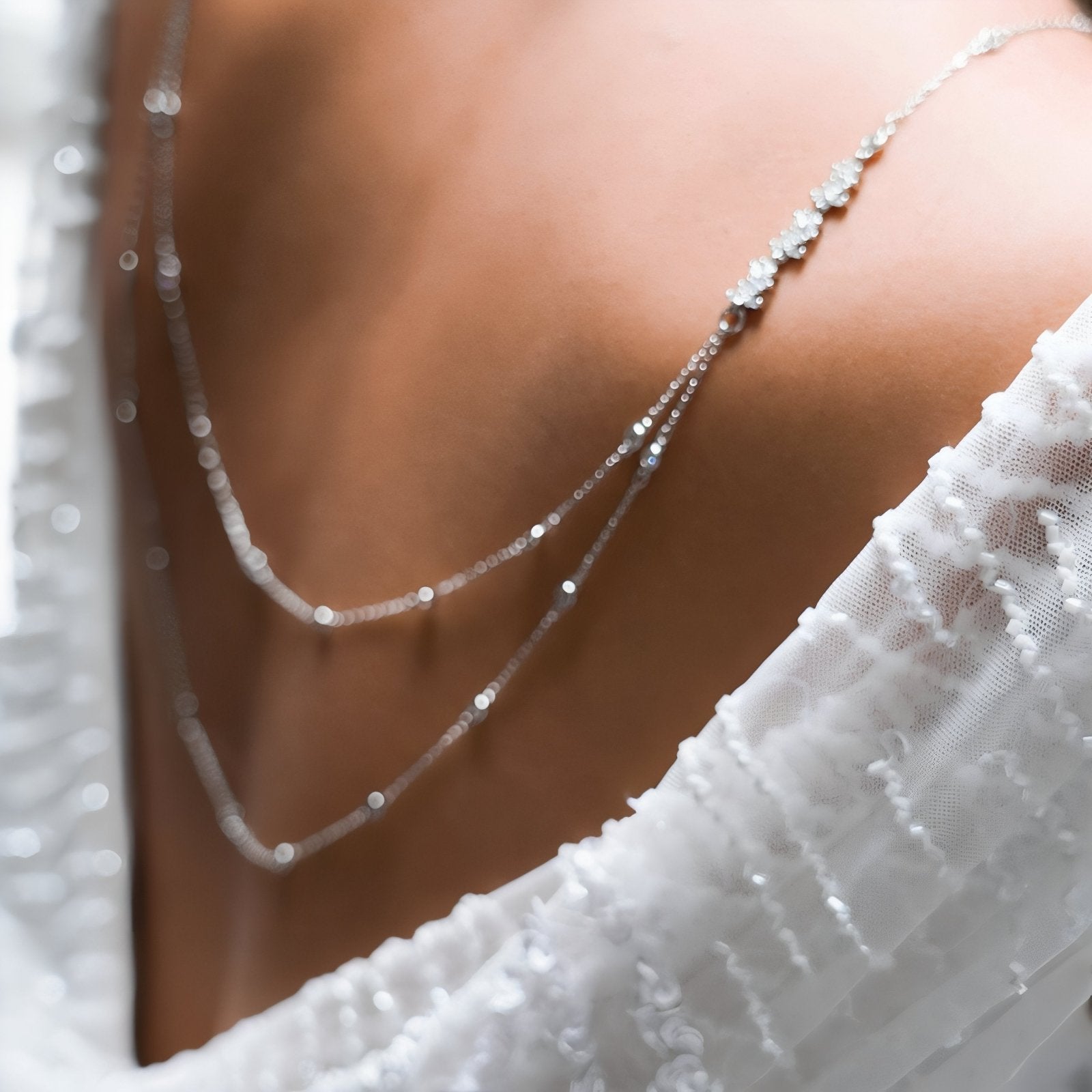 Collier de dos pour femme, avec strass et zircon, en alliage métallique, style mariage et cérémonie