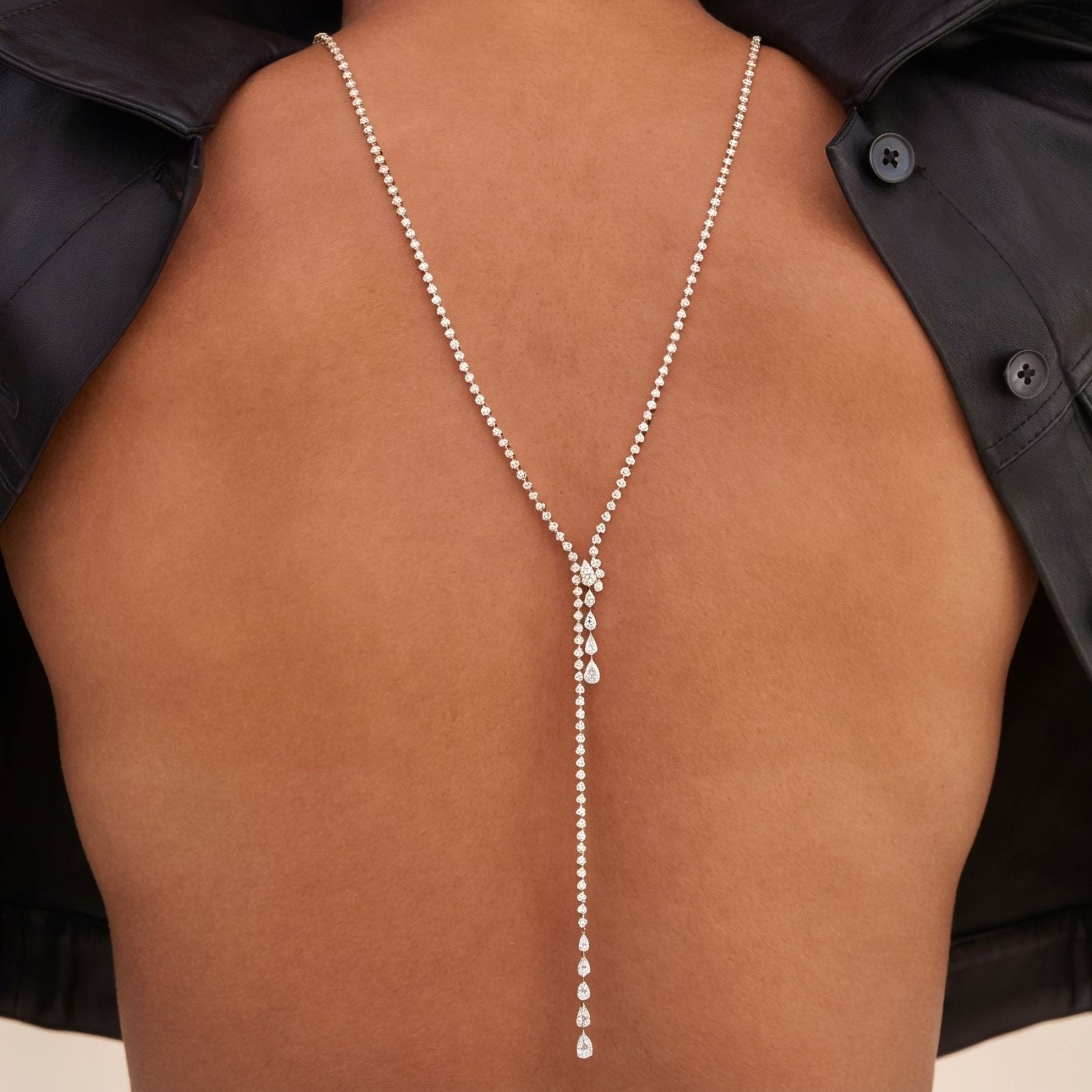 Collier de dos pour femme, avec strass, zircon et cristal, en alliage métallique