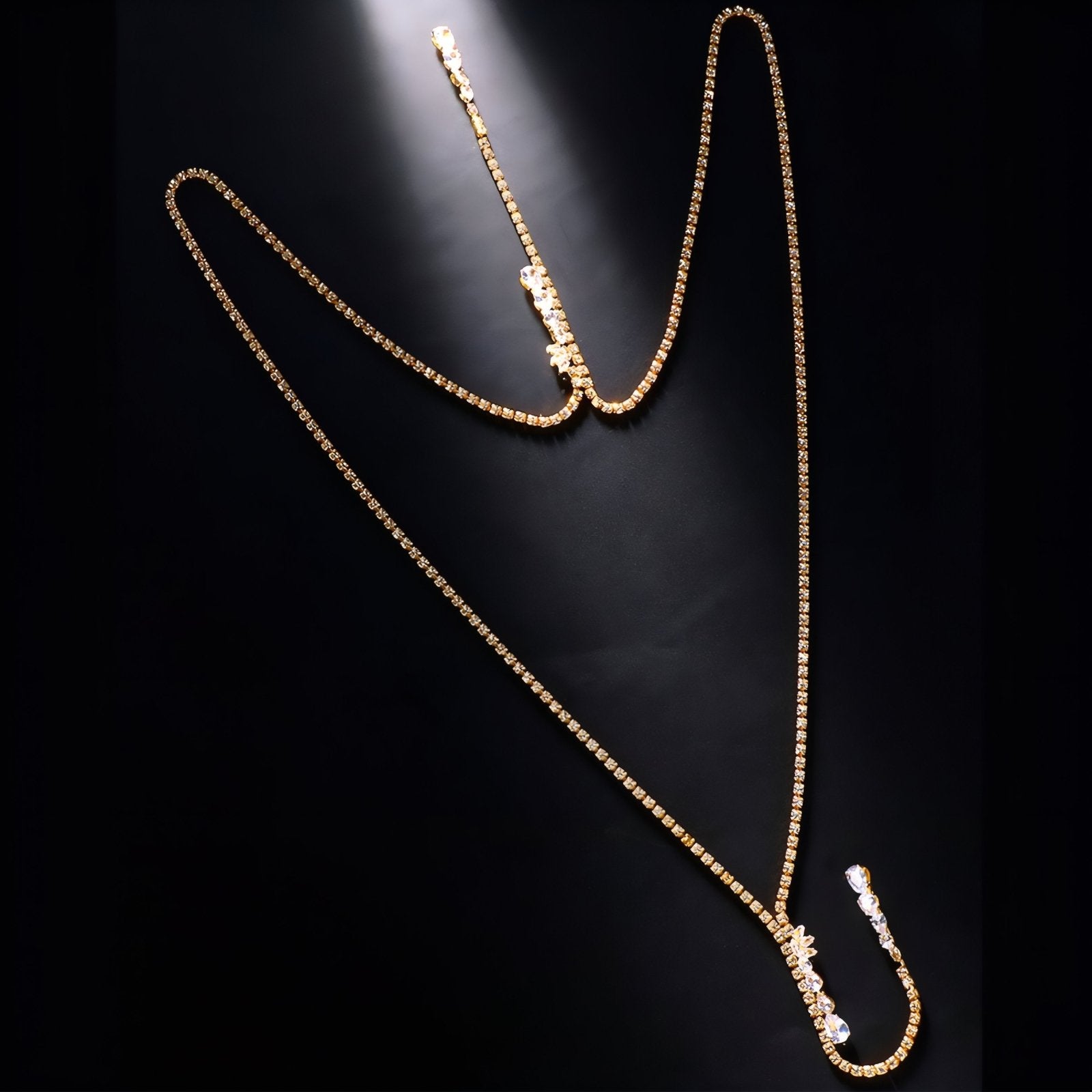 Collier de dos pour femme, avec strass, zircon et cristal, en alliage métallique