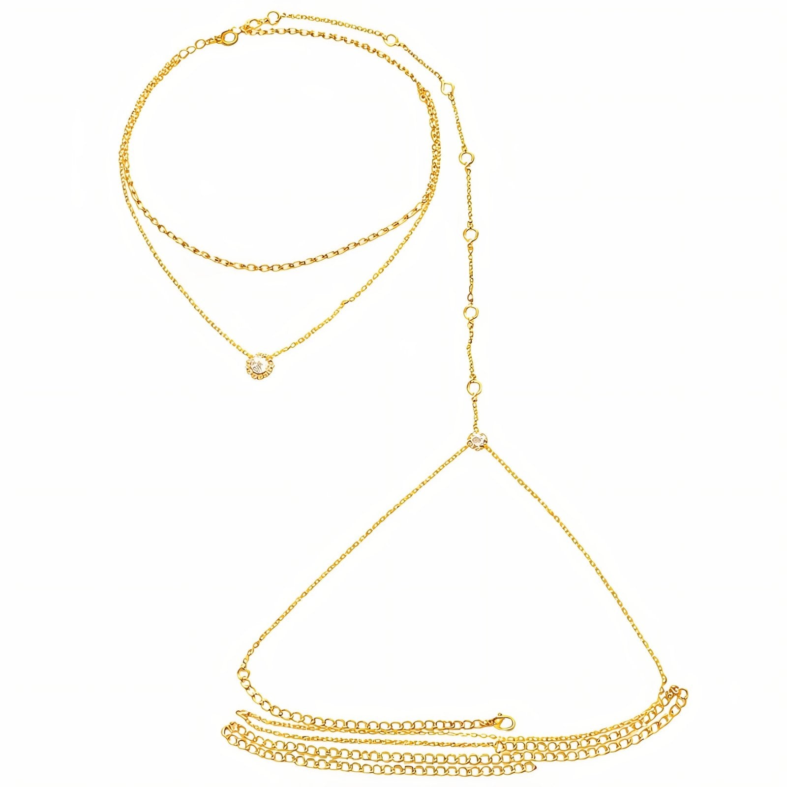 Collier de dos pour femme, double chaîne, avec zircon et cristal, en alliage métallique