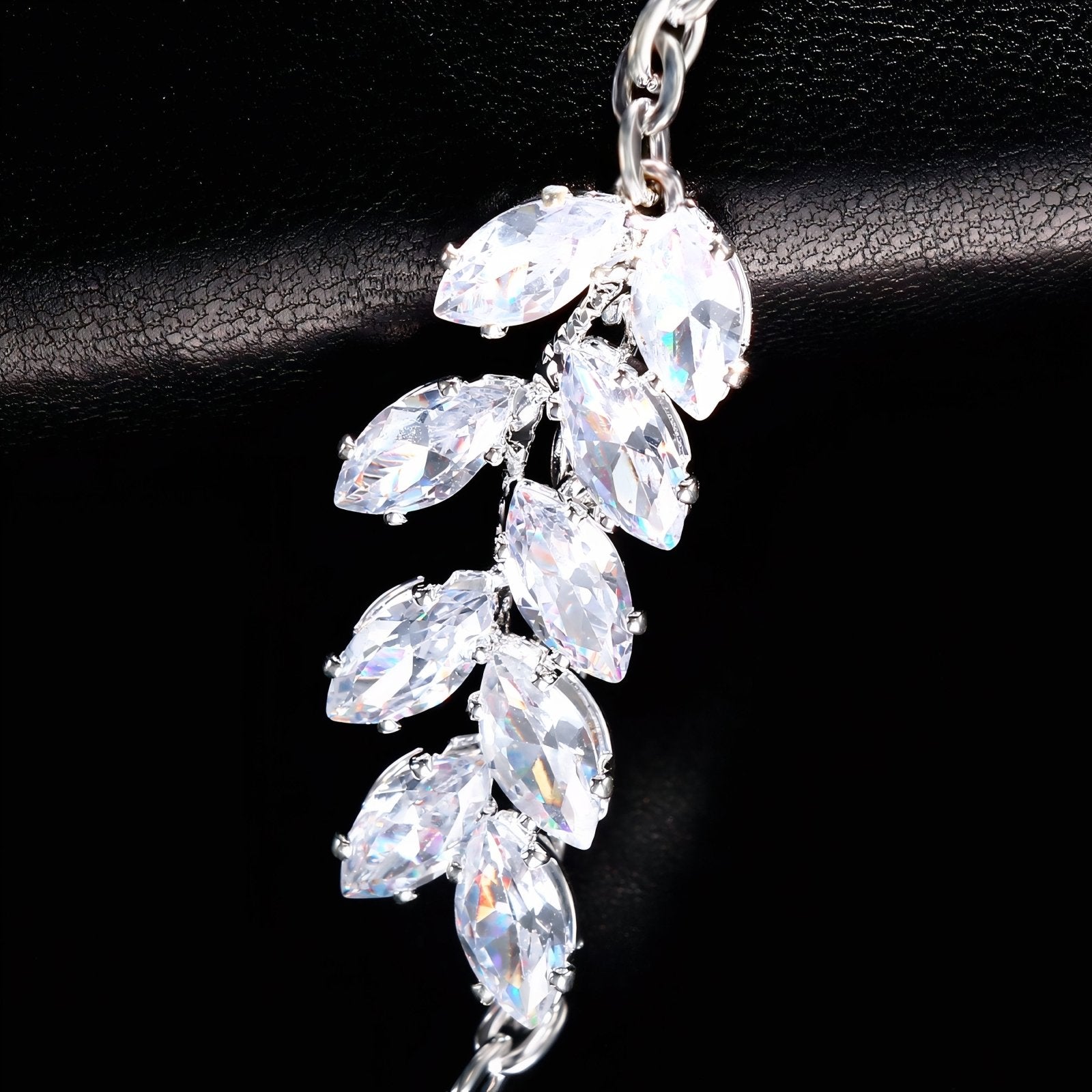 Collier de dos pour femme, motif feuille pavé de zircon, en alliage métallique