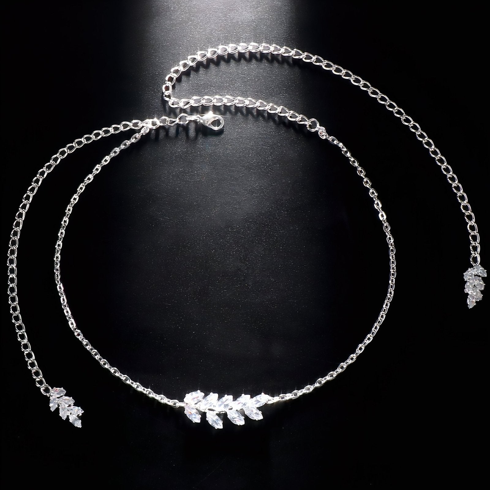 Collier de dos pour femme, motif feuille pavé de zircon, en alliage métallique