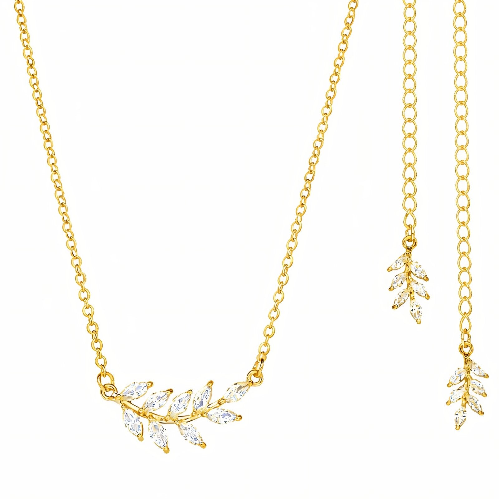Collier de dos pour femme, motif feuille pavé de zircon, en alliage métallique