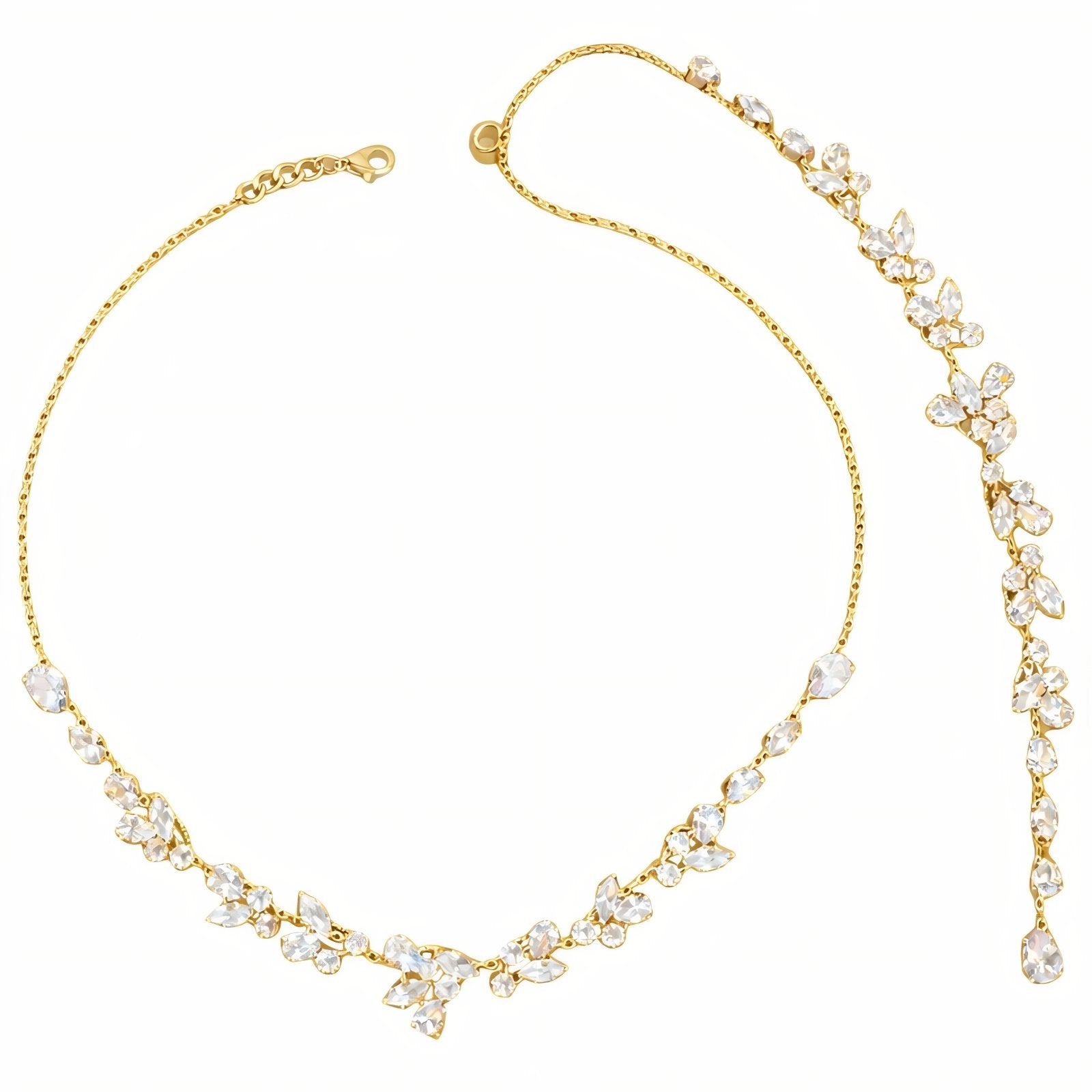 Collier de dos pour femme, orné de feuilles en zircon, alliage métallique