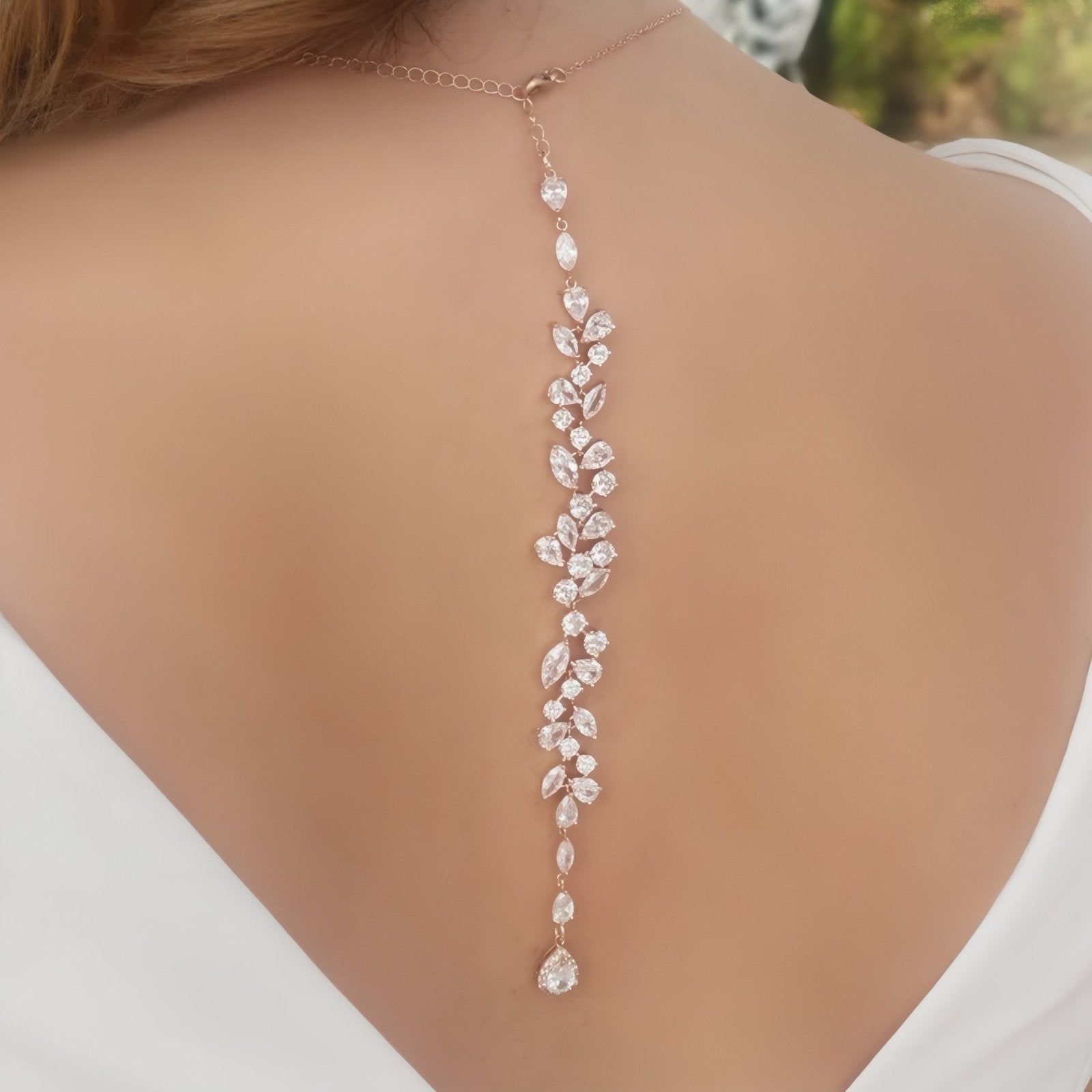 Collier de dos pour femme, orné de feuilles en zircon, alliage métallique