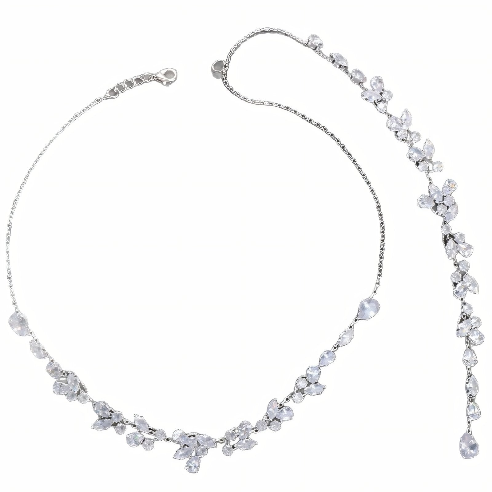 Collier de dos pour femme, orné de feuilles en zircon, alliage métallique