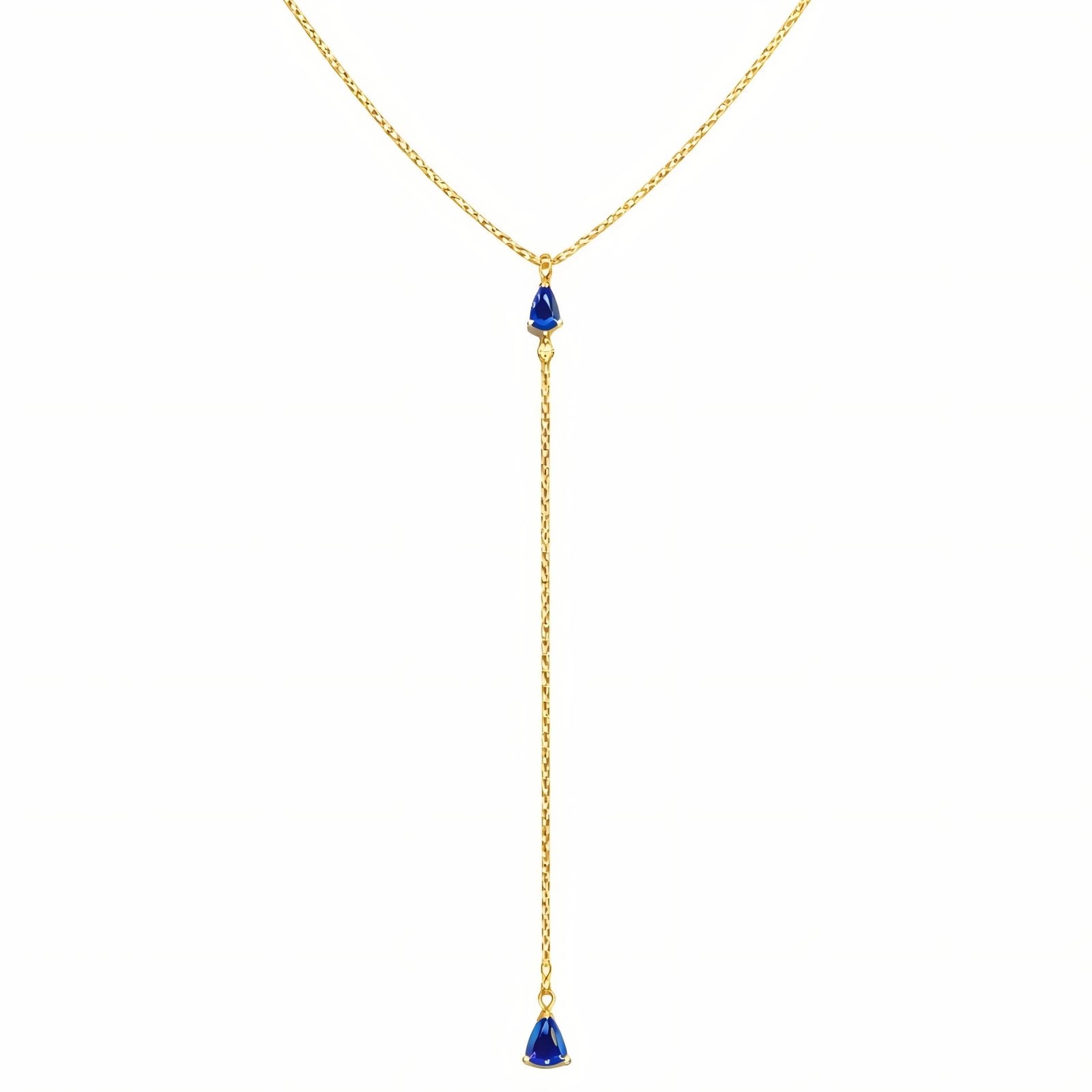 Collier de dos raffiné pour femme, avec cristal bleu, en alliage métallique