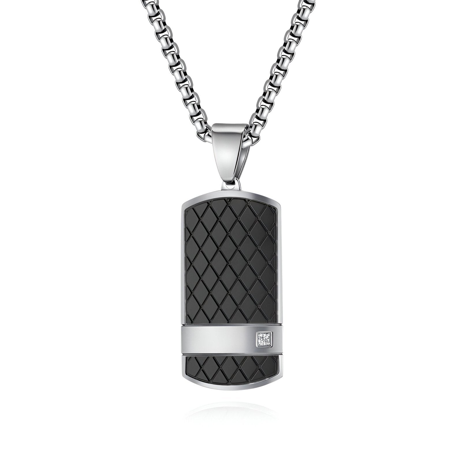 Collier design plaque militaire pour homme, acier inoxydable, finition quadrillée, modèle Viper