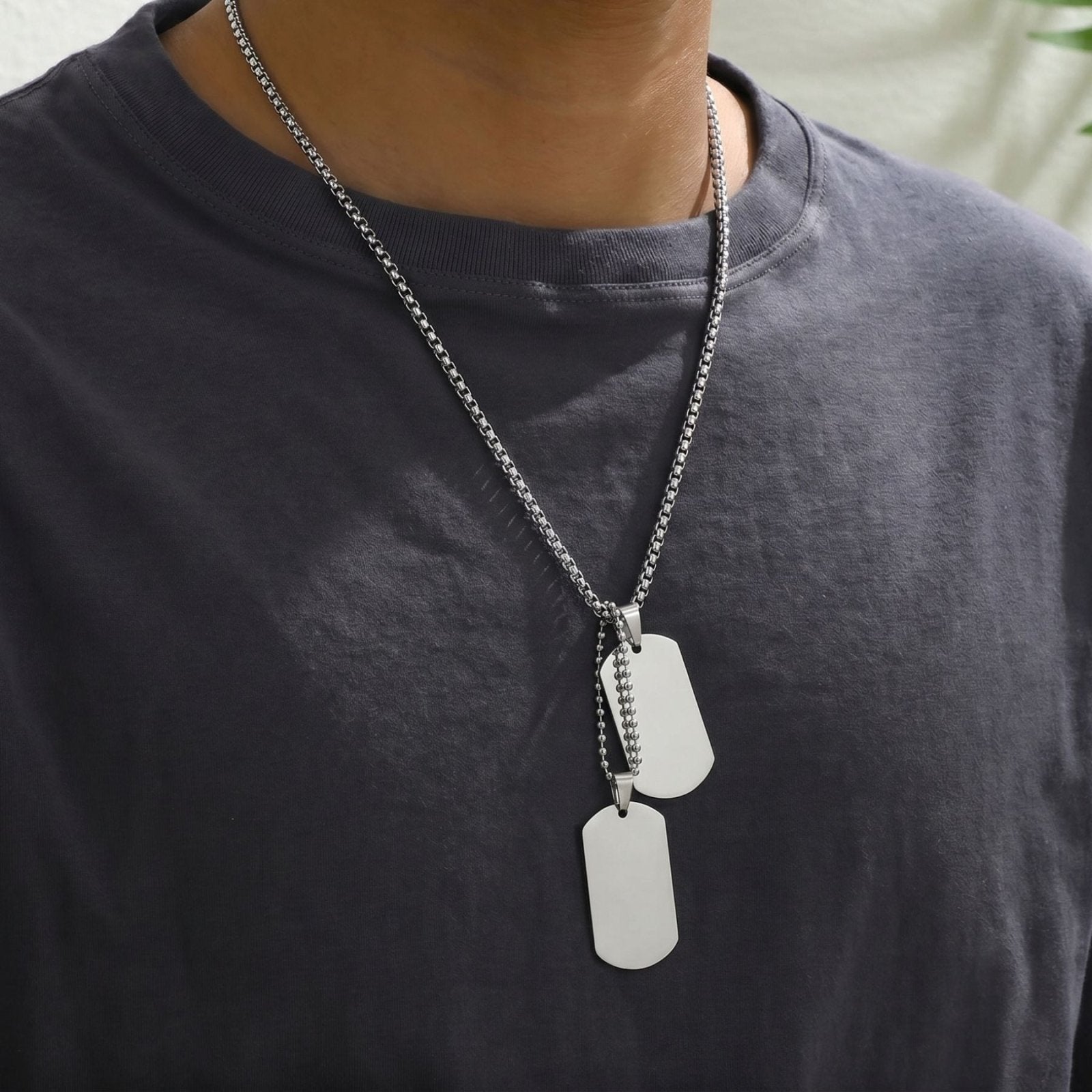 Collier dog tag pour homme, double plaque militaire, en acier inoxydable