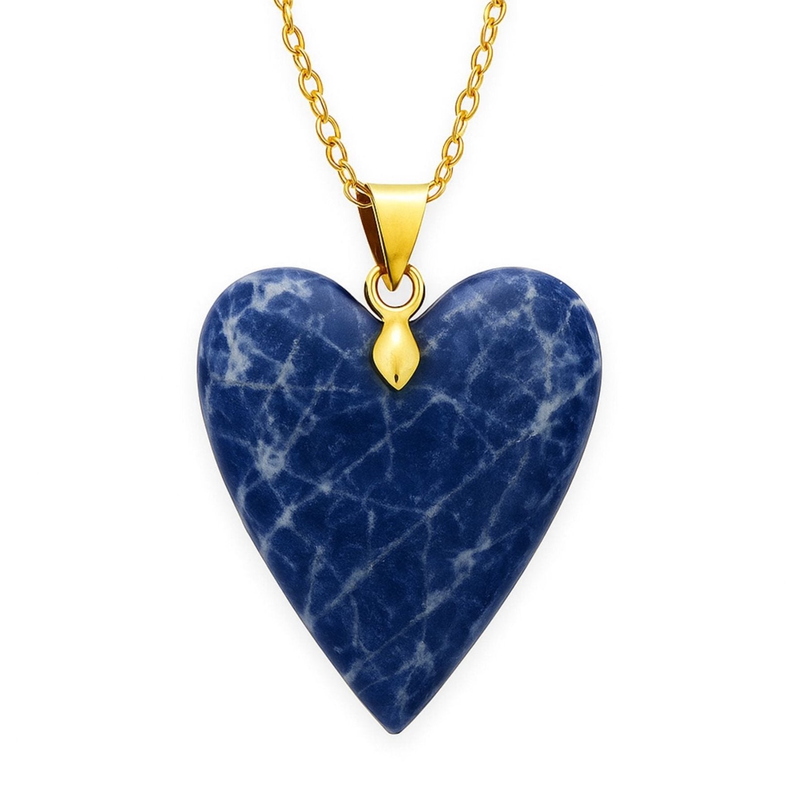 Collier doré à pendentif cœur en améthyste, fluorite ou sodalite, style élégant et féminin pour femme, modèle Sérina