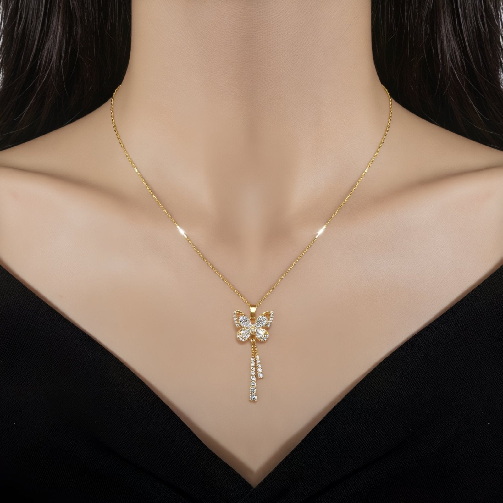Collier doré à pendentif papillon, pampilles scintillantes en acier inoxydable, modèle Aubertine