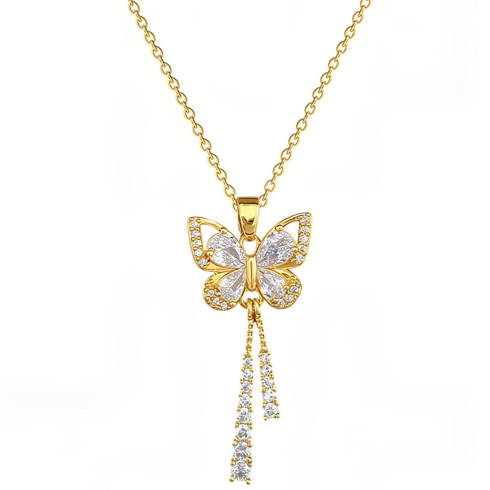 Collier doré à pendentif papillon, pampilles scintillantes en acier inoxydable, modèle Aubertine