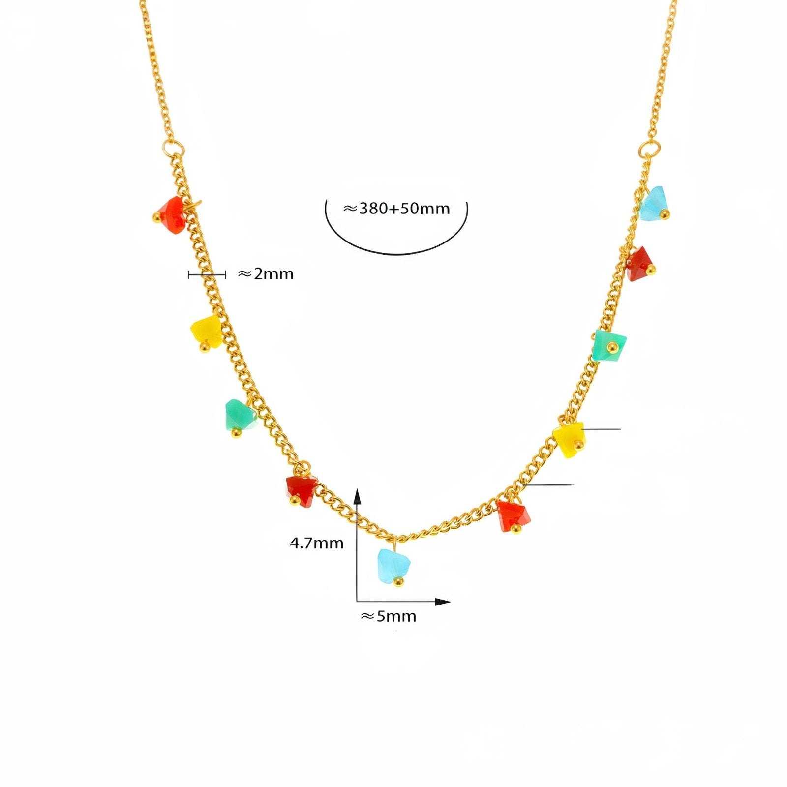 Collier doré bohème, pendentifs cristal coloré, acier inoxydable, modèle Anika
