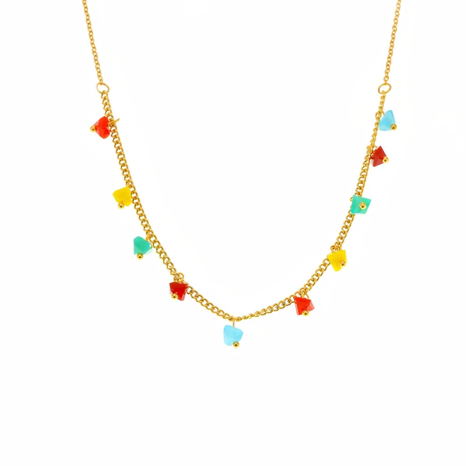 Collier doré bohème, pendentifs cristal coloré, acier inoxydable, modèle Anika