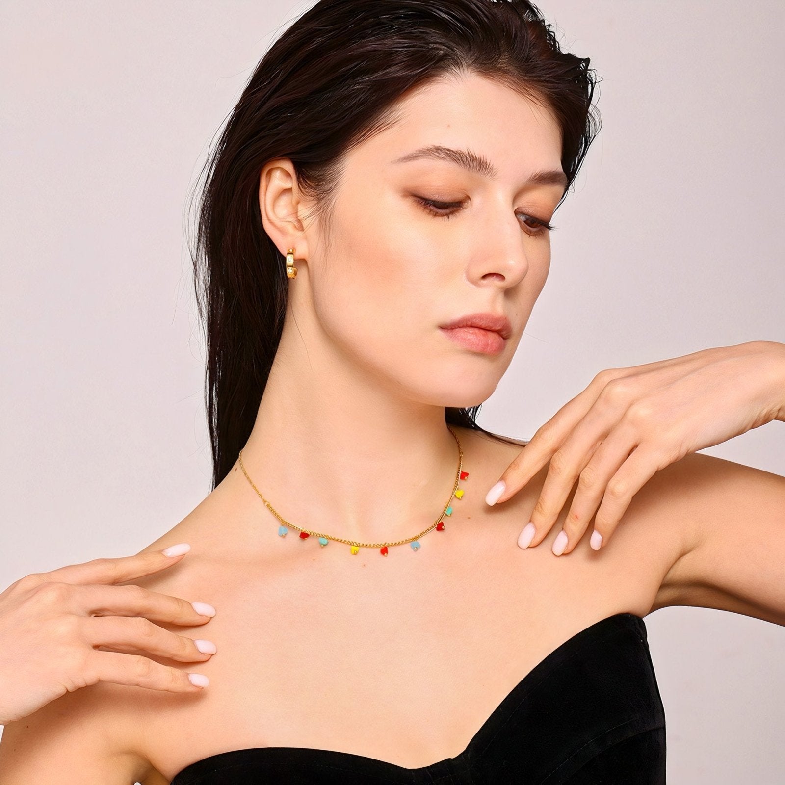 Collier doré bohème, pendentifs cristal coloré, acier inoxydable, modèle Anika