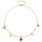 Collier doré femme, breloques fraise, coccinelle et cerises, acier inoxydable plaqué or 18K