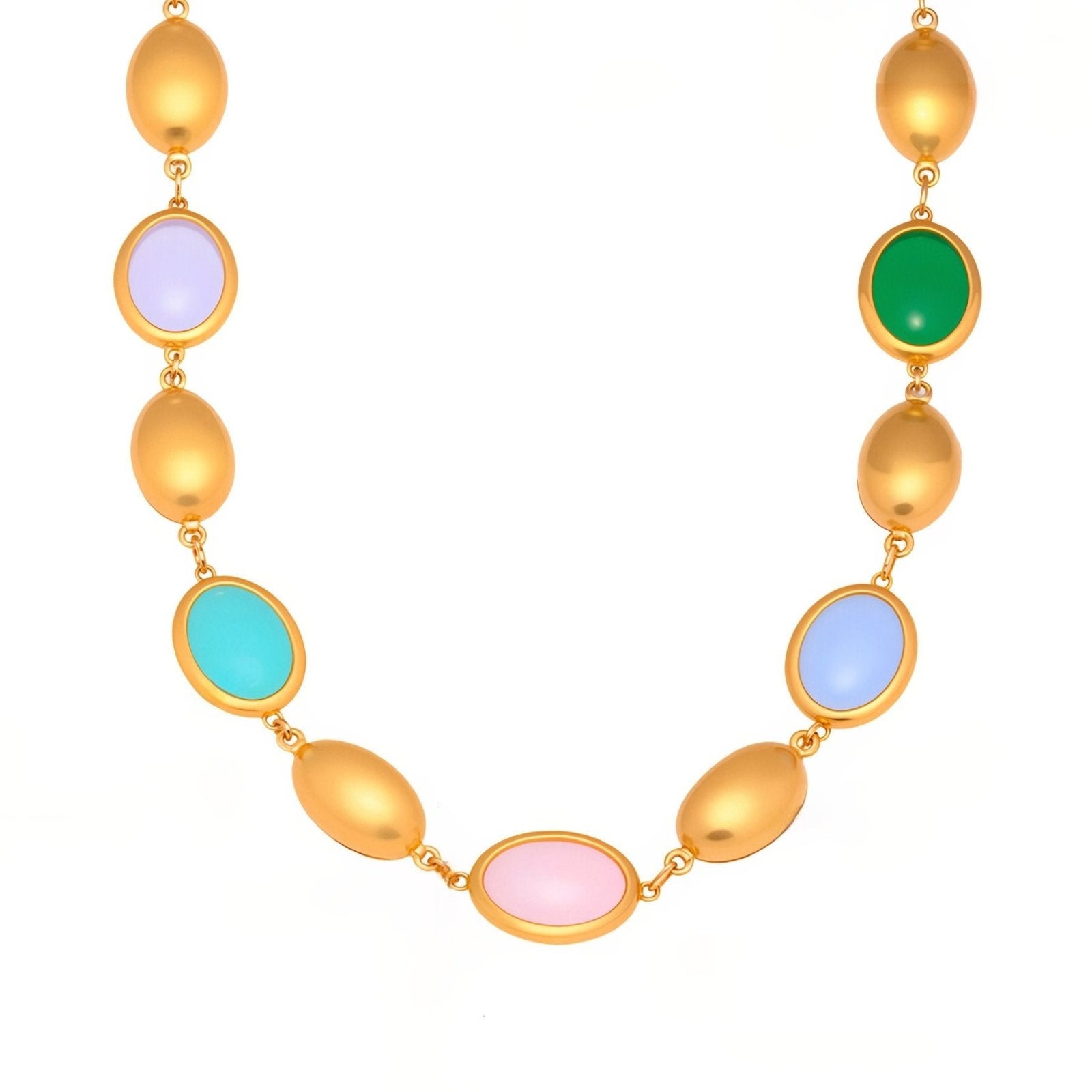 Collier doré femme, pierres ovales effet opale, acier inoxydable plaqué or 18K