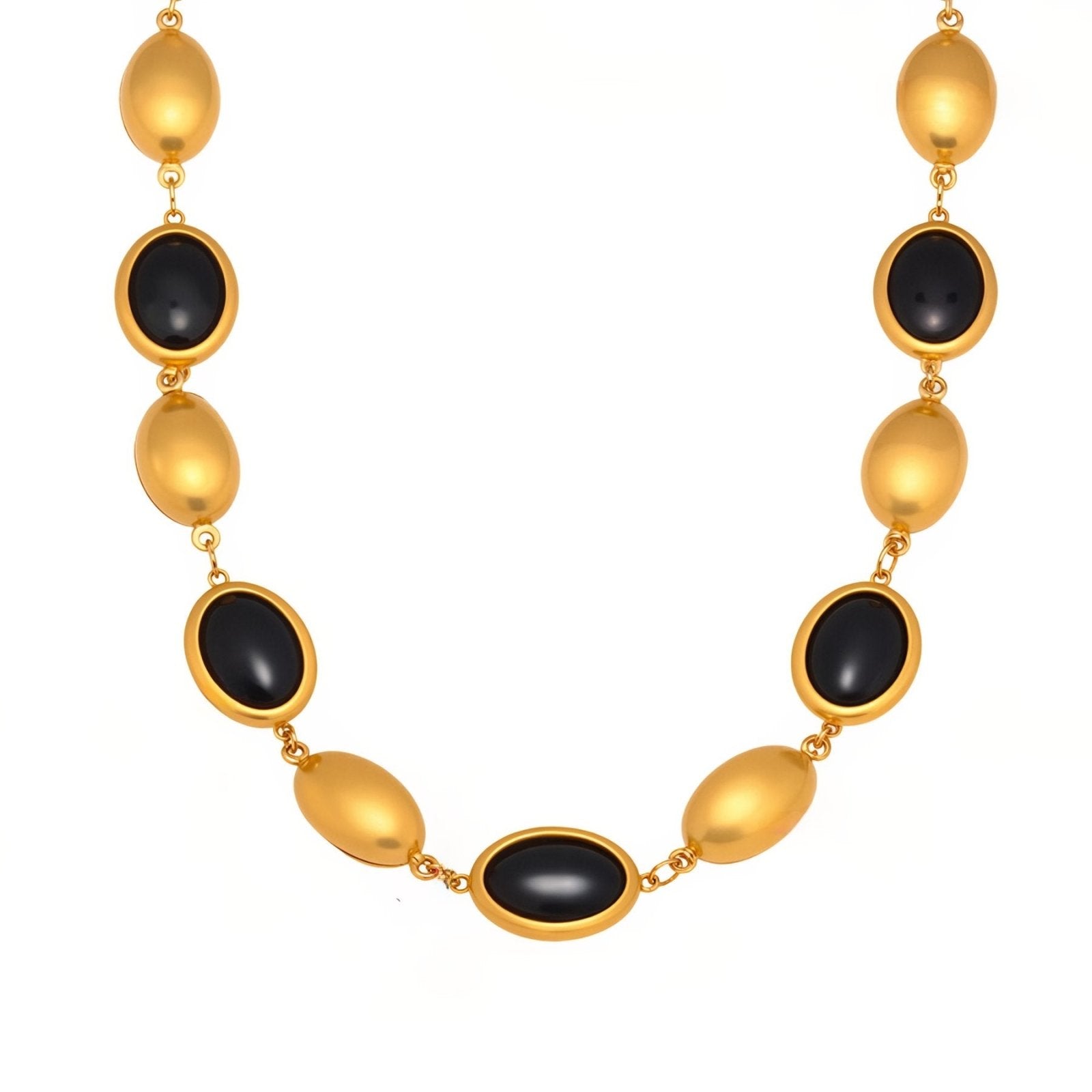 Collier doré femme, pierres ovales effet opale, acier inoxydable plaqué or 18K