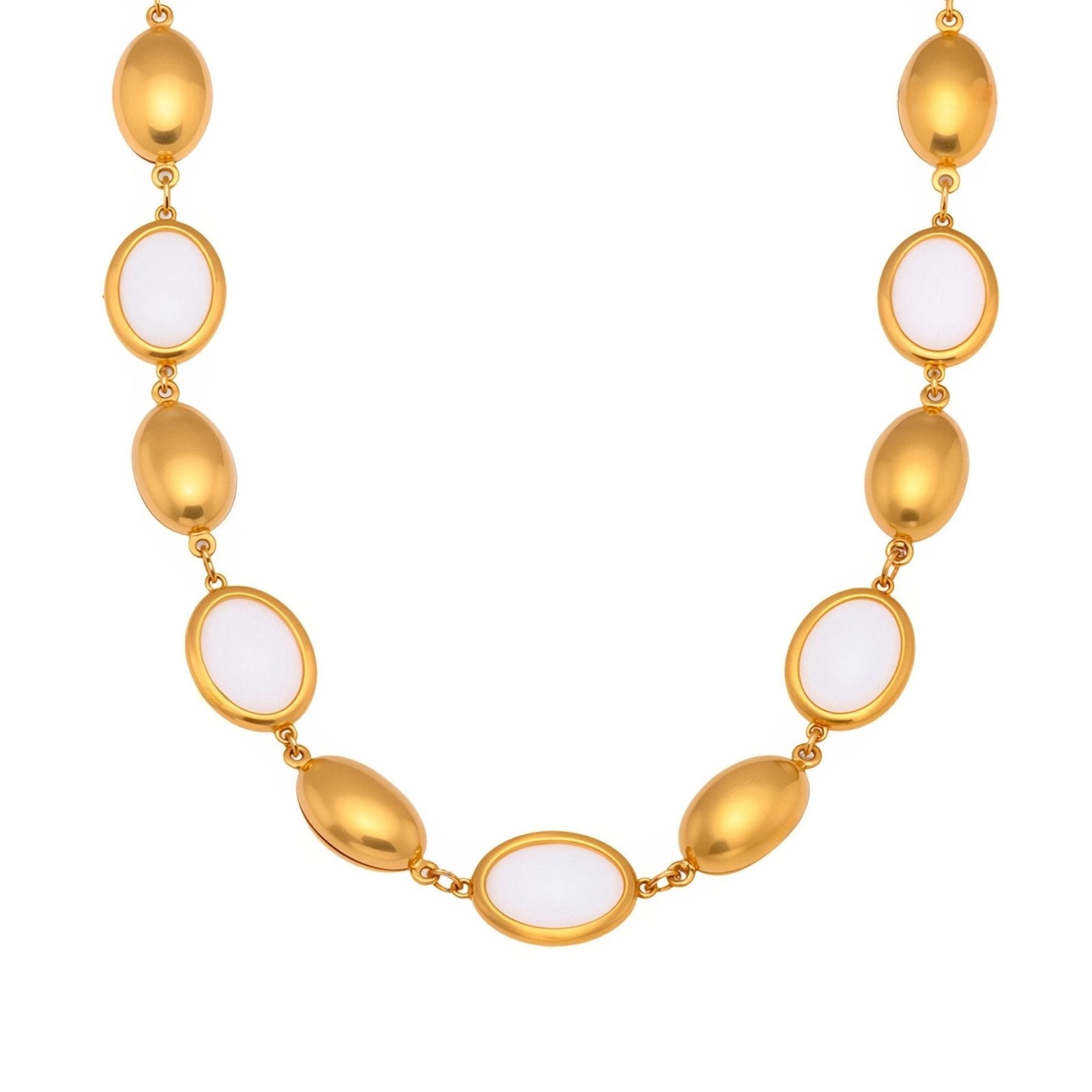 Collier doré femme, pierres ovales effet opale, acier inoxydable plaqué or 18K