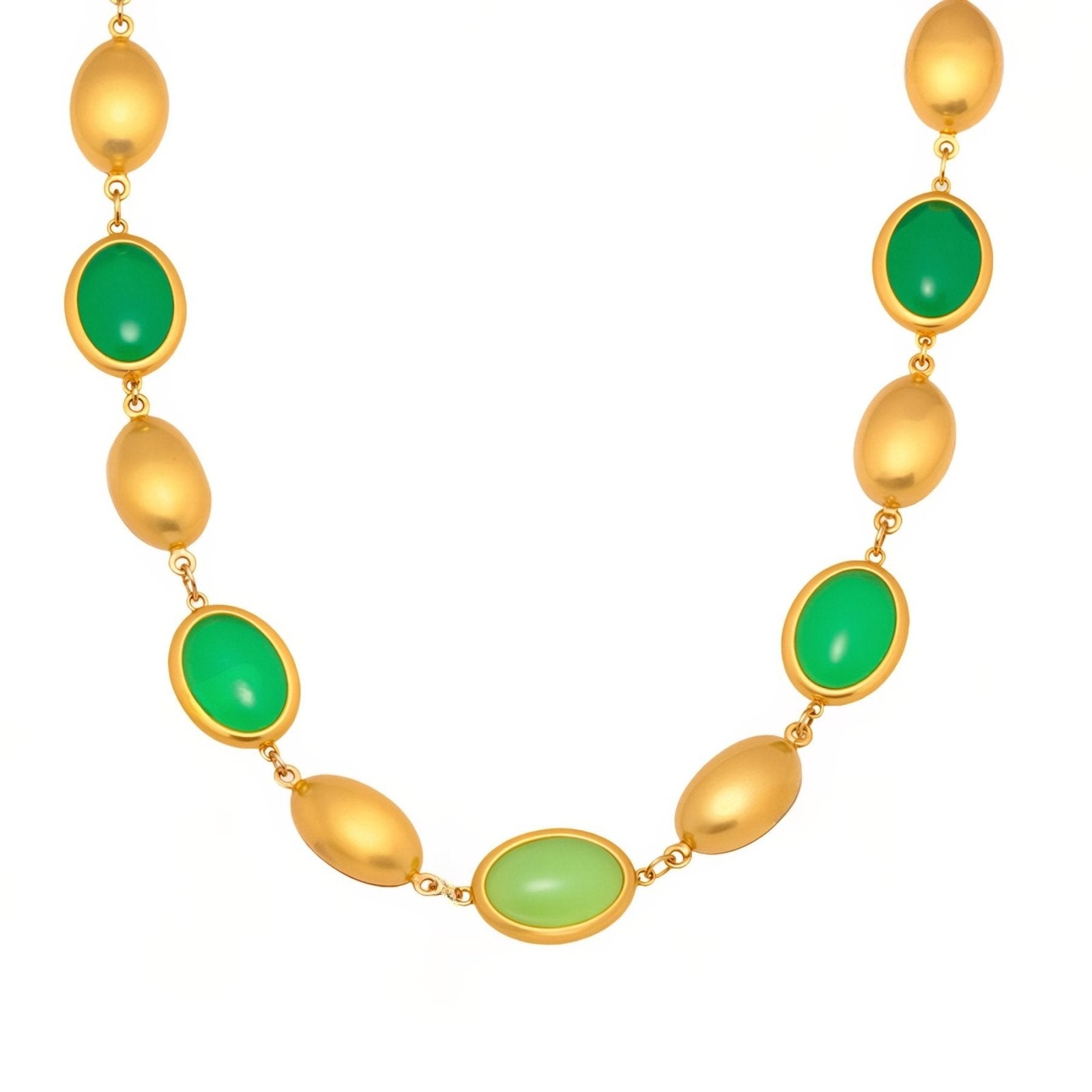 Collier doré femme, pierres ovales effet opale, acier inoxydable plaqué or 18K