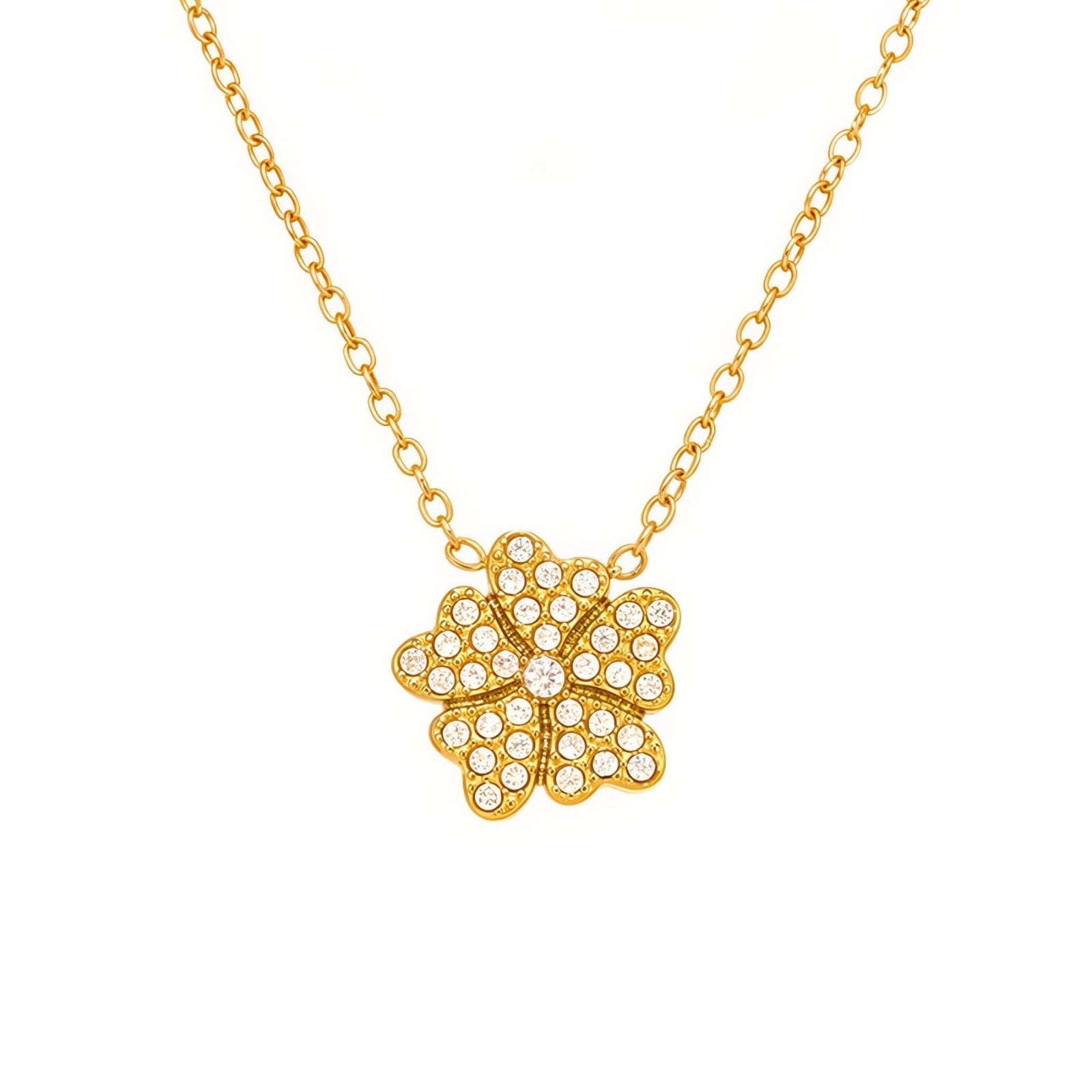 Collier doré porte - bonheur femme, trèfle zircon cubique, maille délicate acier inoxydable plaqué or 18K