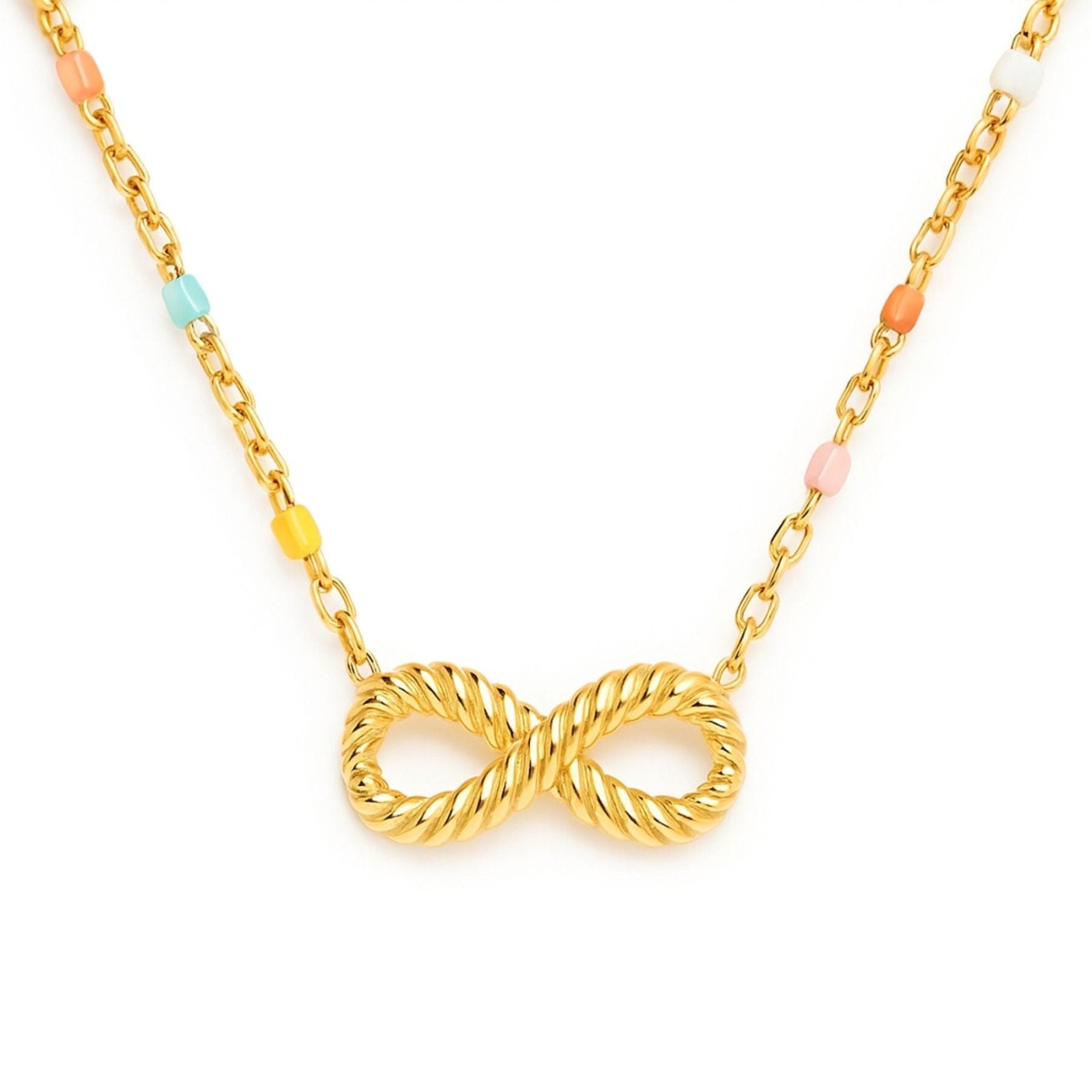 Collier doré symbole infini, chaîne fine multicolore, en argent massif, modèle Alixe