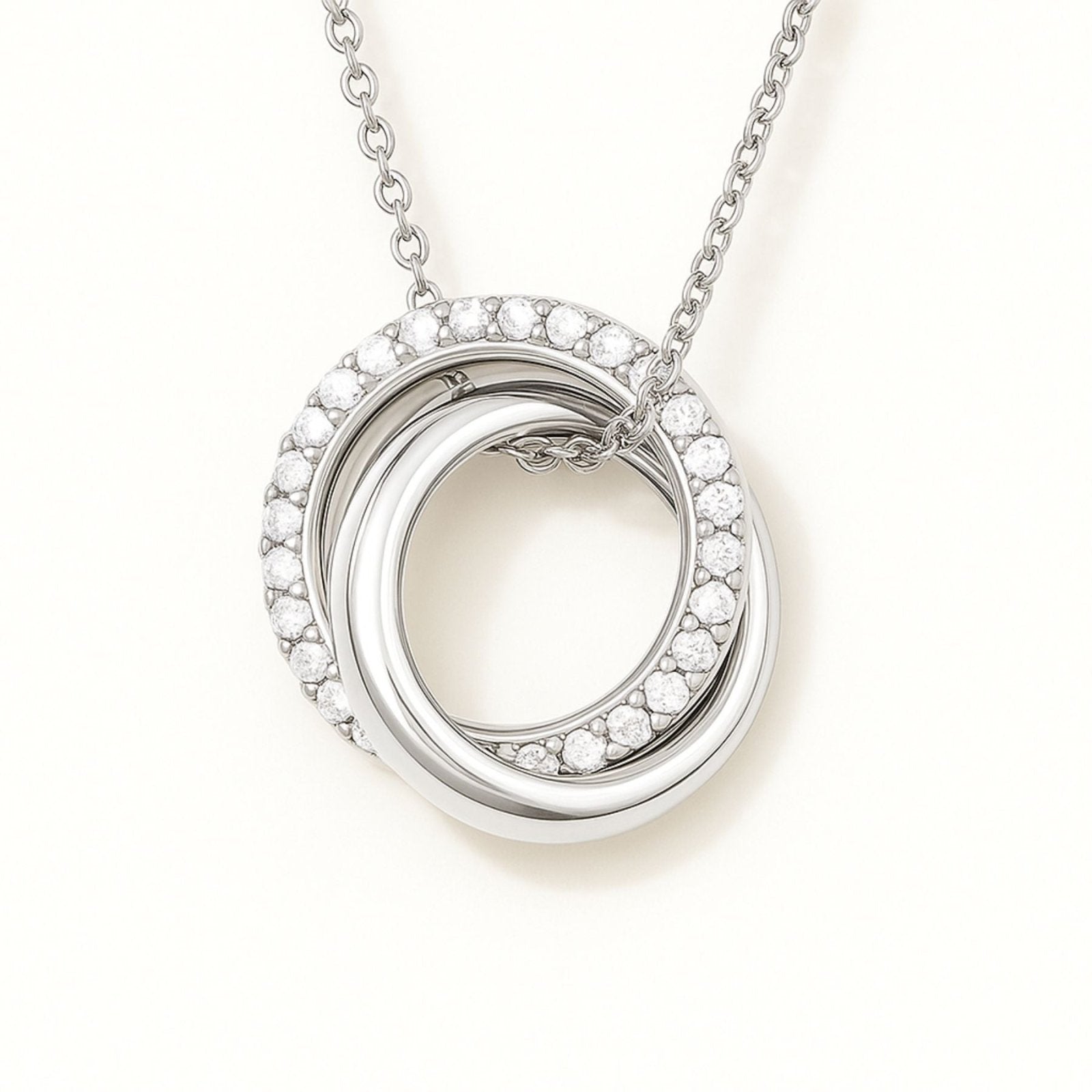 Collier double anneaux entrelacés en argent 925, style minimaliste pour femme, modèle Éternelle