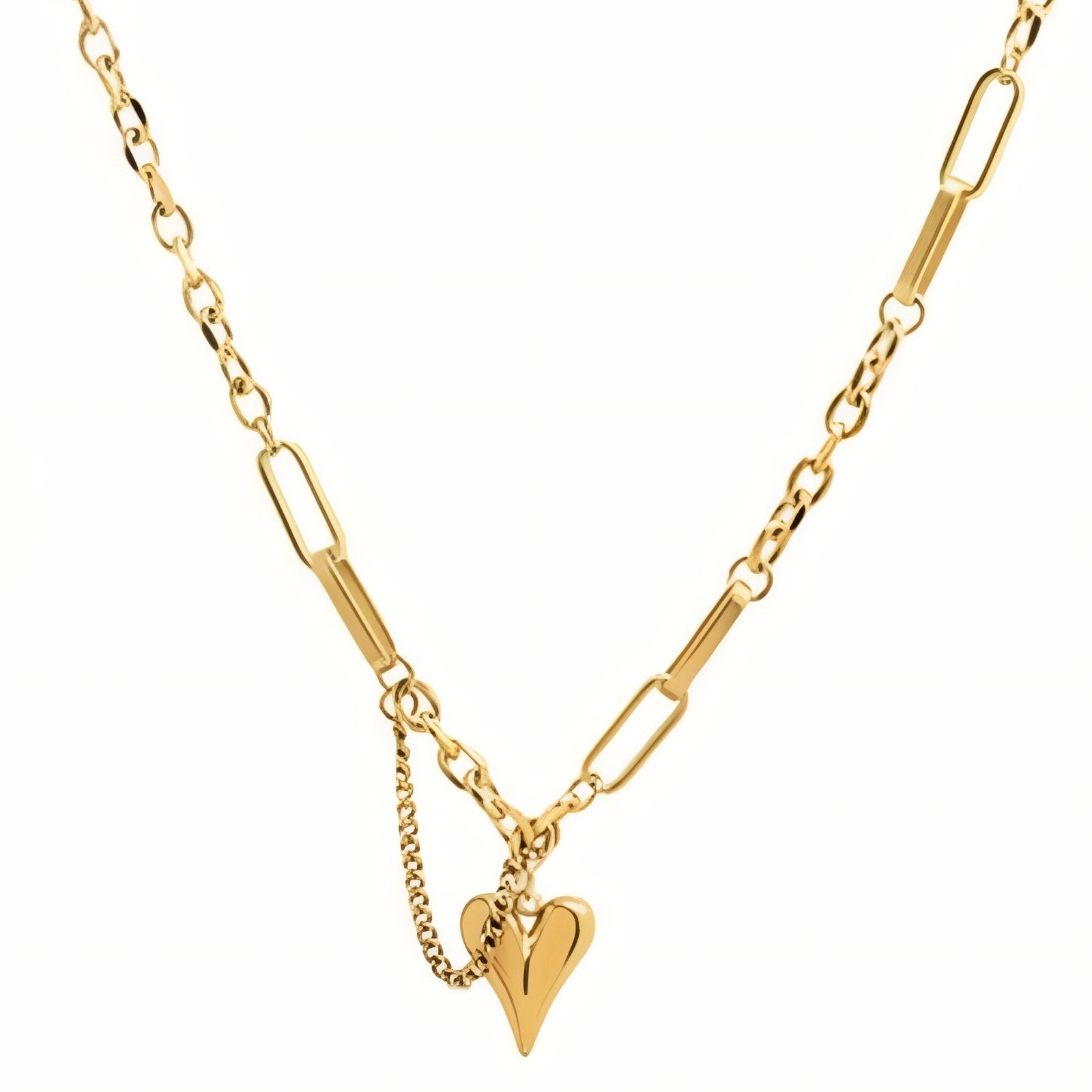 Collier double chaîne pour femme, avec pendentif cœur, en acier inoxydable