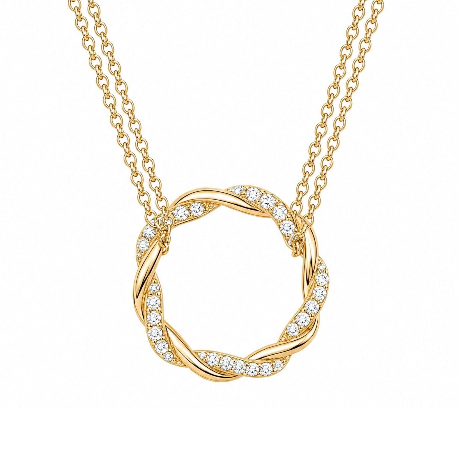 Collier double chaîne pour femme, en argent 925, avec pendentif circulaire serti de zircons