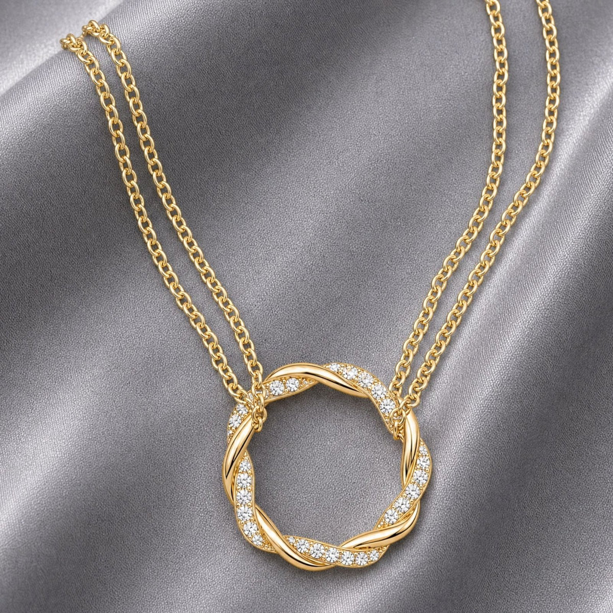 Collier double chaîne pour femme, en argent 925, avec pendentif circulaire serti de zircons