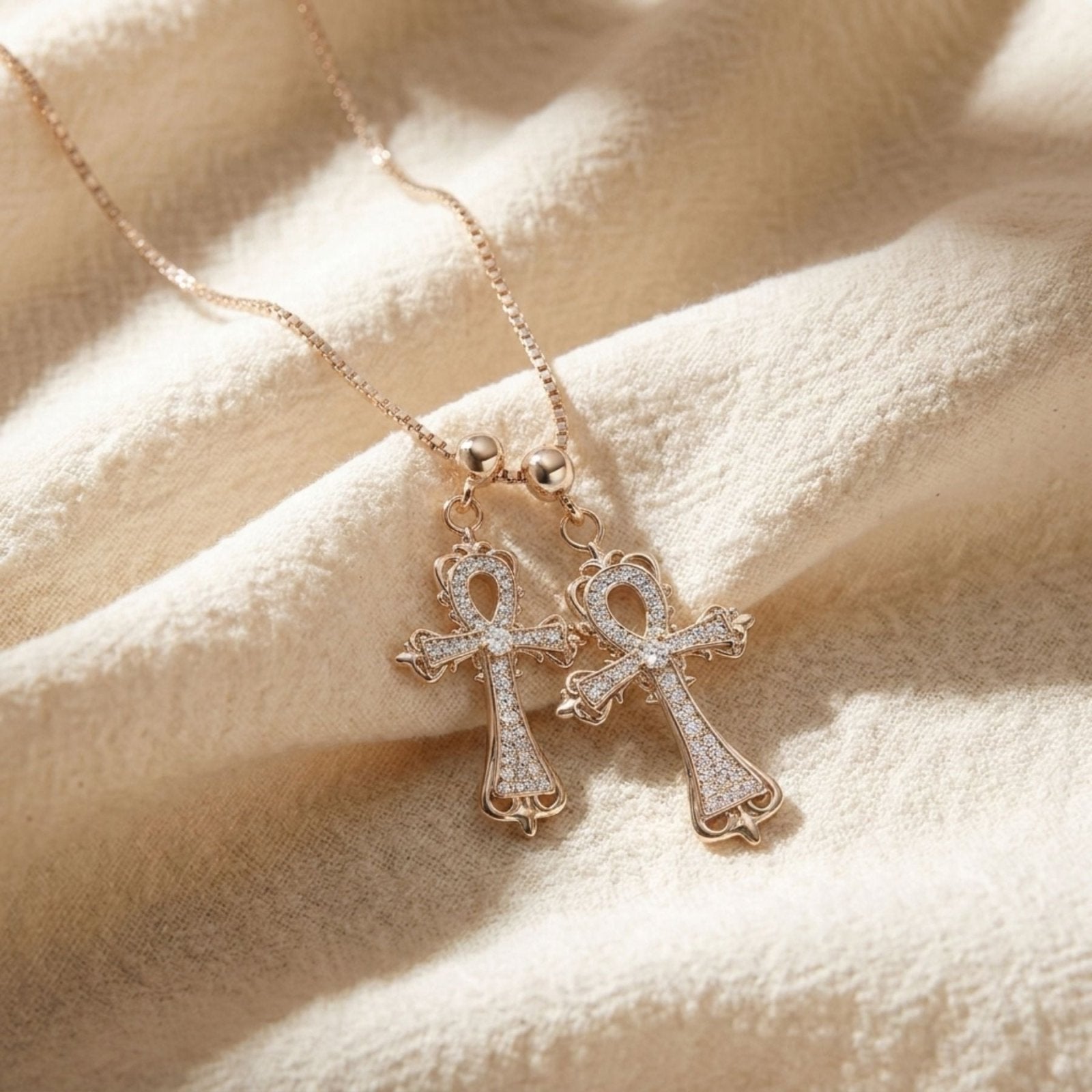 Collier double croix ankh égyptien pour femme, en alliage métallique