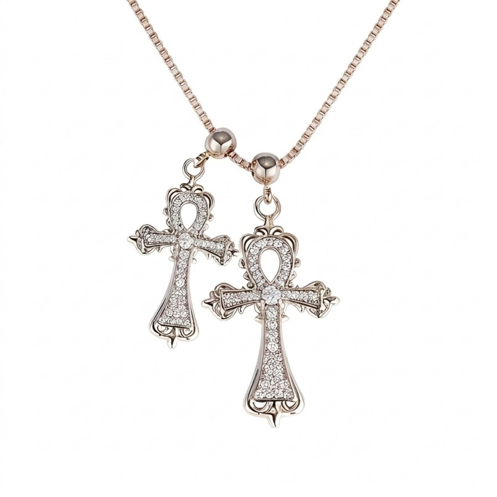 Collier double croix ankh égyptien pour femme, en alliage métallique