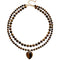 Collier double rang en pierres naturelles, aventurine, quartz rose ou oeil de tigre, pendentif cœur ou médaillon doré