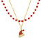 Collier double rang festif, perles rouges et pendentif chapeau de Noël, en acier inodydable et zircon