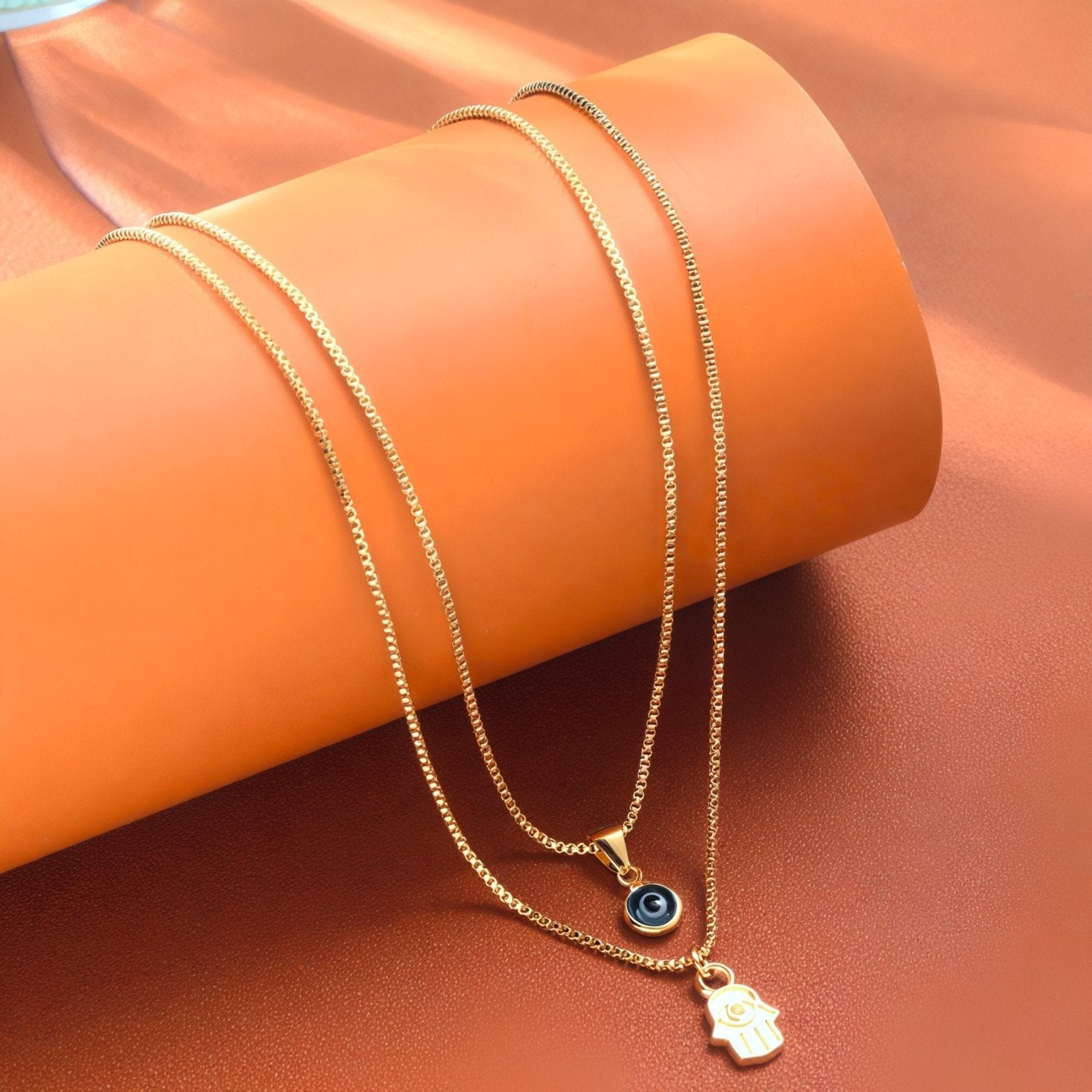 Collier double rang, œil protecteur et main de fatma, style protecteur, modèle Brooklyn
