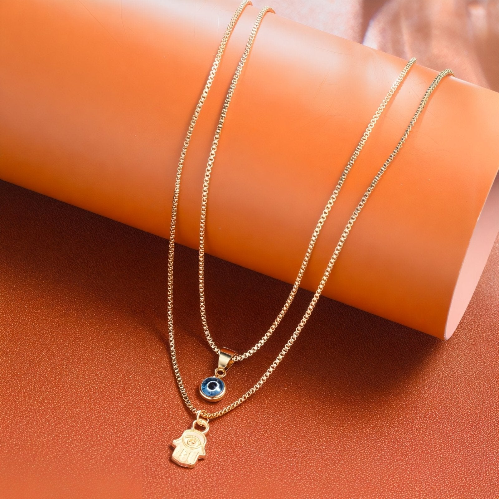 Collier double rang, œil protecteur et main de fatma, style protecteur, modèle Brooklyn