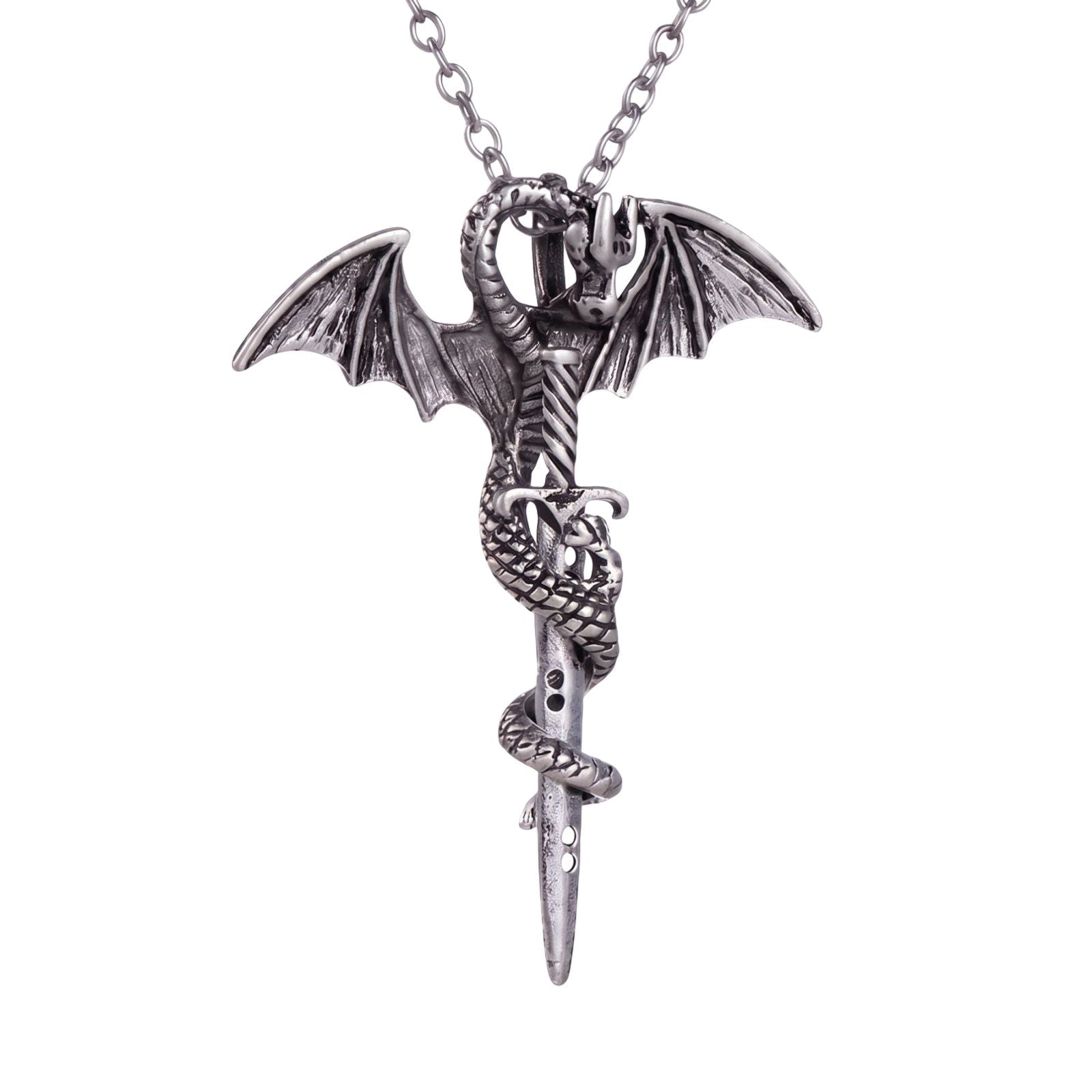 Collier dragon dague pour homme, en alliage métallique, avec épée ailée