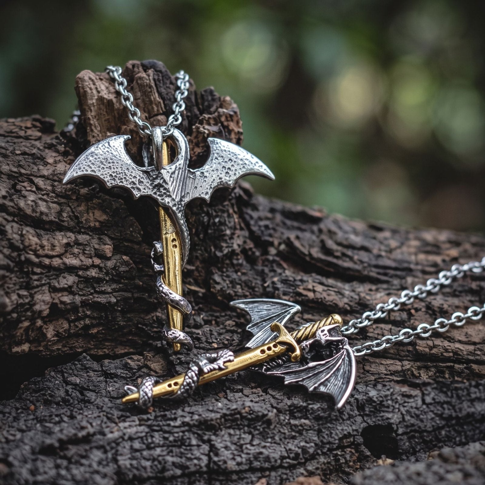 Collier dragon dague pour homme, en alliage métallique, avec épée ailée