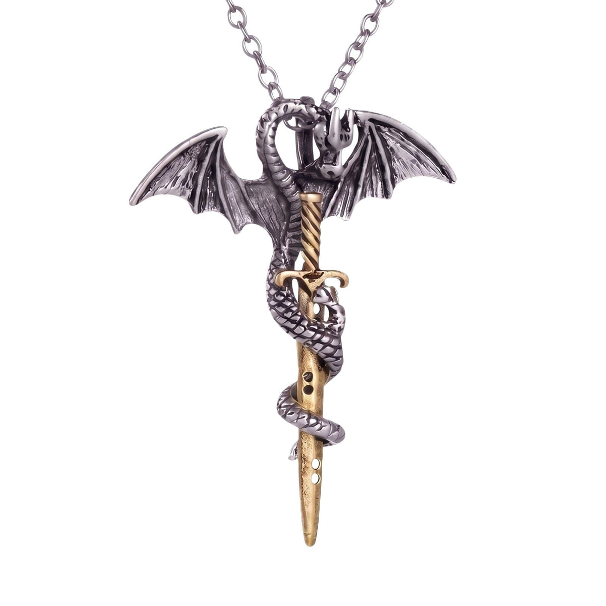 Collier dragon dague pour homme, en alliage métallique, avec épée ailée