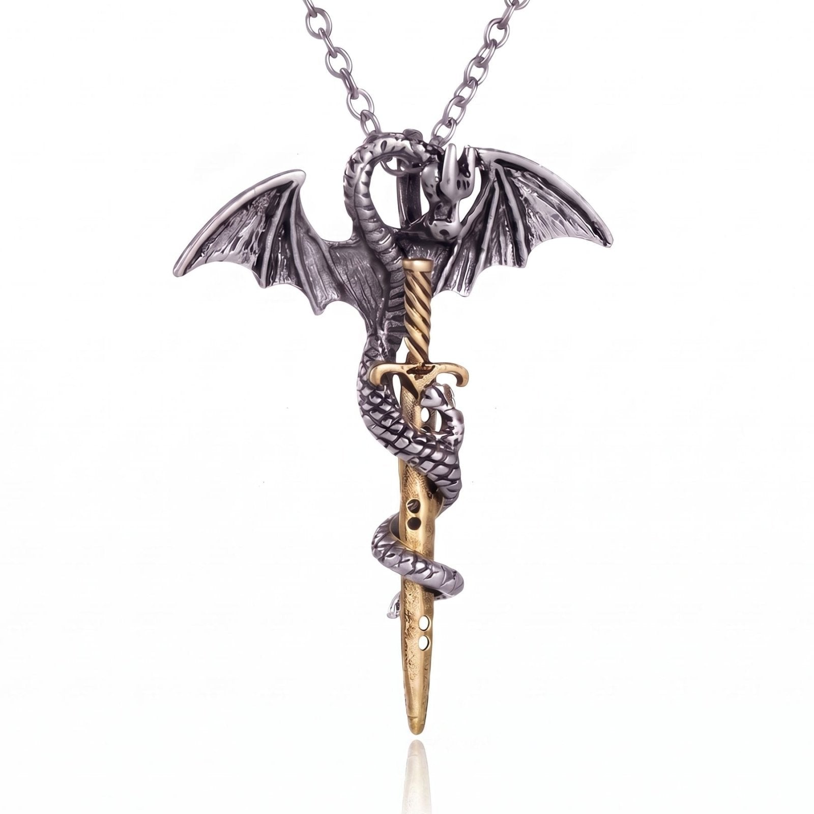 Collier dragon dague pour homme, en alliage métallique, avec épée ailée